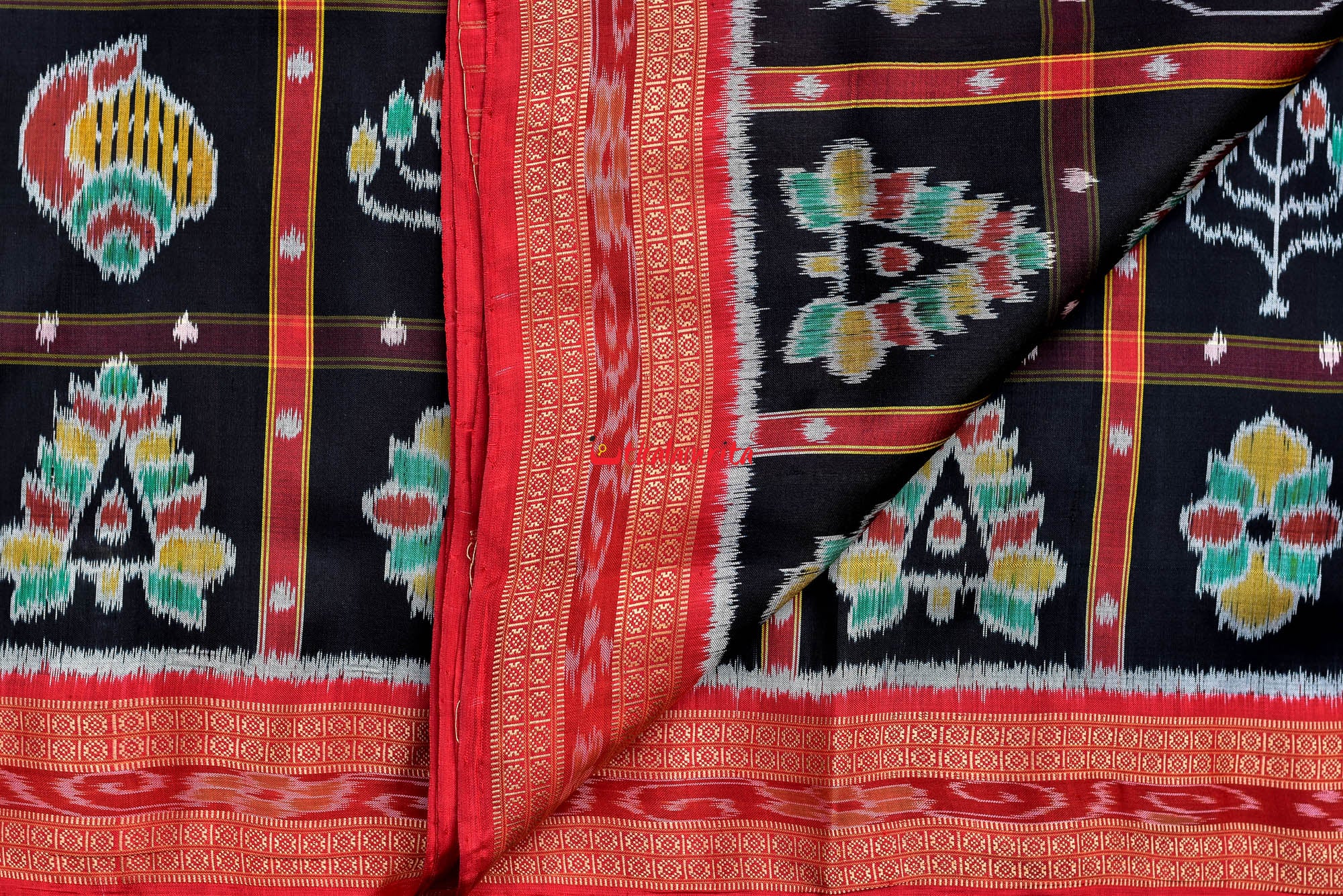 Black Nabakothi Dotted Silk Saree
