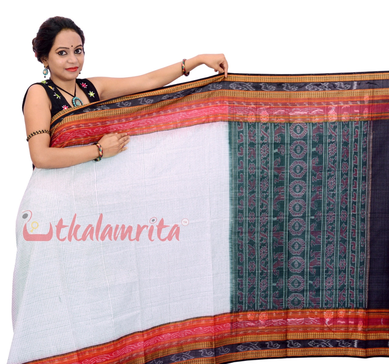 Sachipar White Sambalpuri Cotton Saree