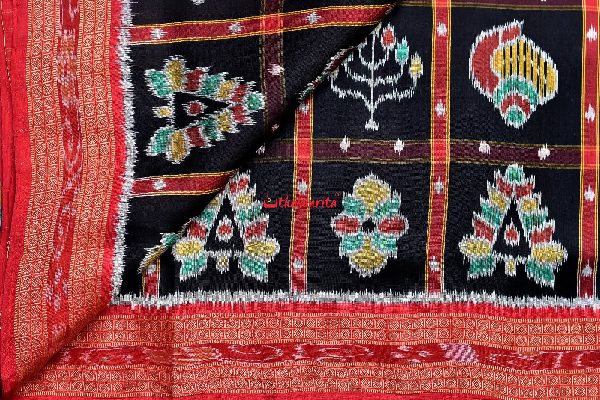Black Nabakothi Dotted Silk Saree