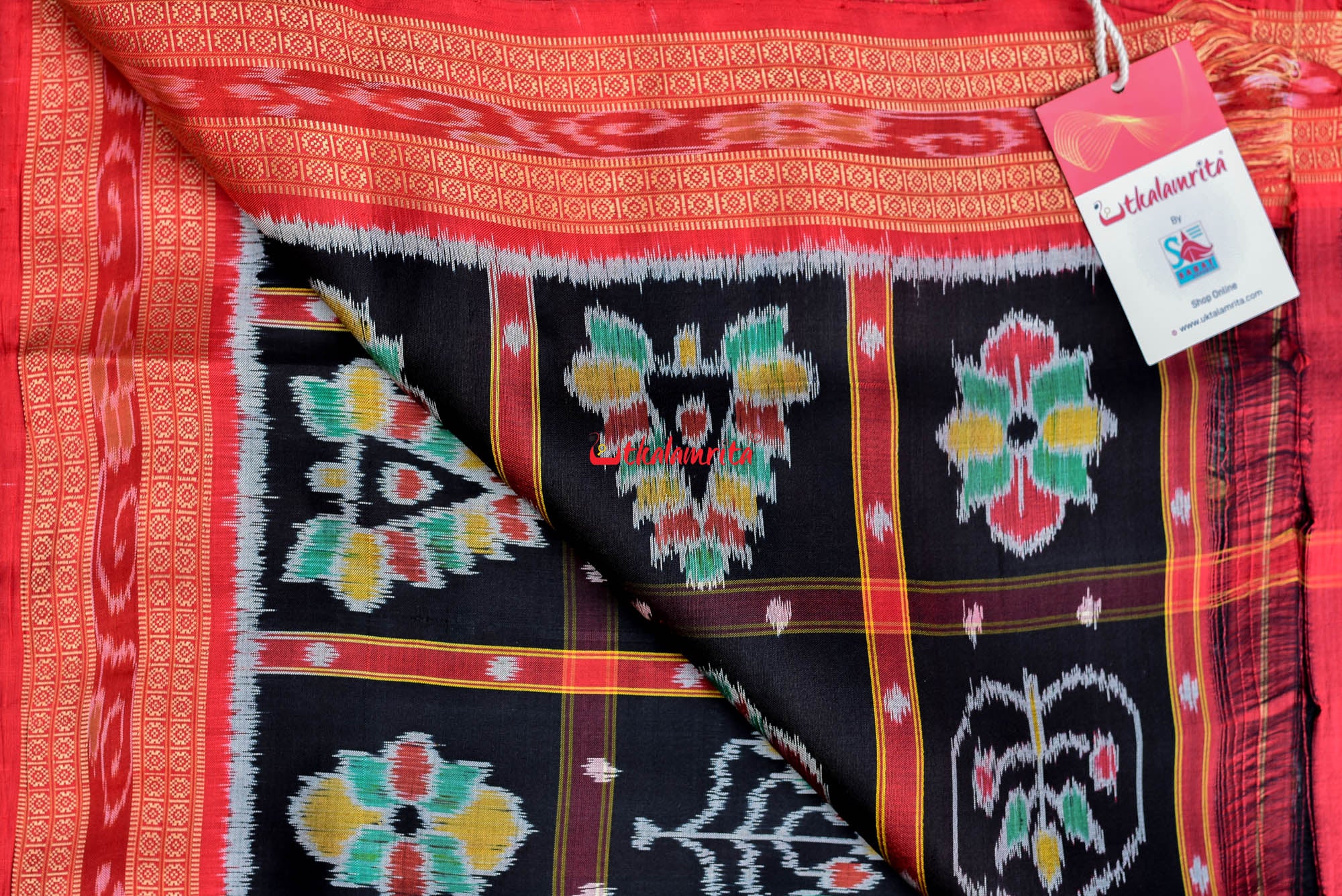 Black Nabakothi Dotted Silk Saree