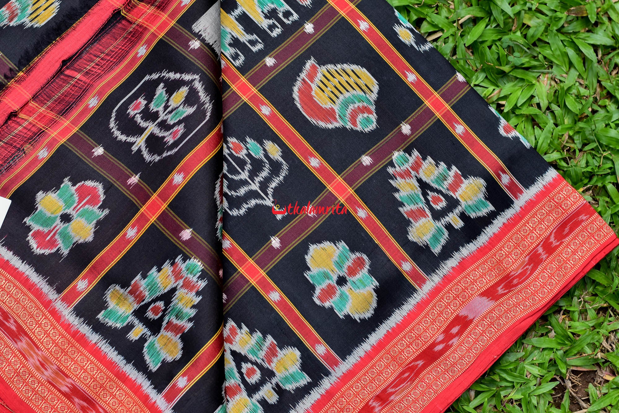 Black Nabakothi Dotted Silk Saree