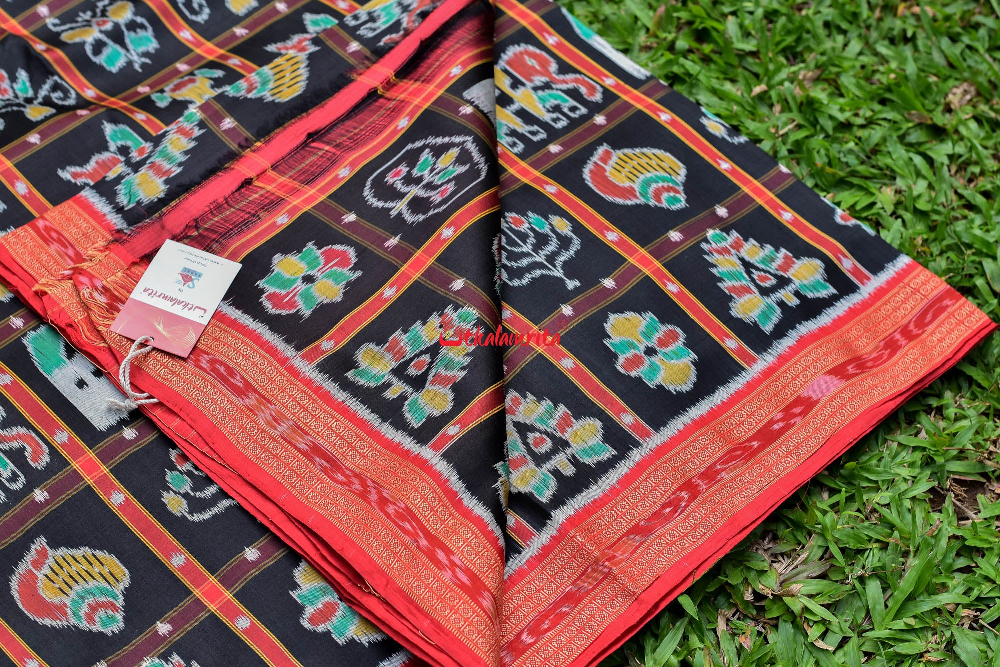 Black Nabakothi Dotted Silk Saree