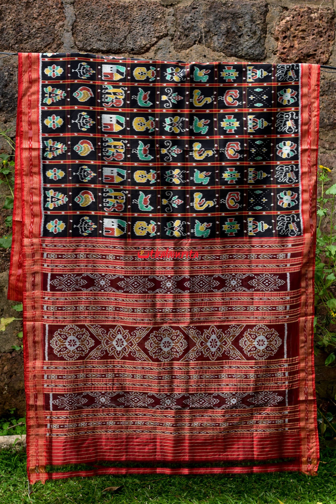 Black Nabakothi Dotted Silk Saree