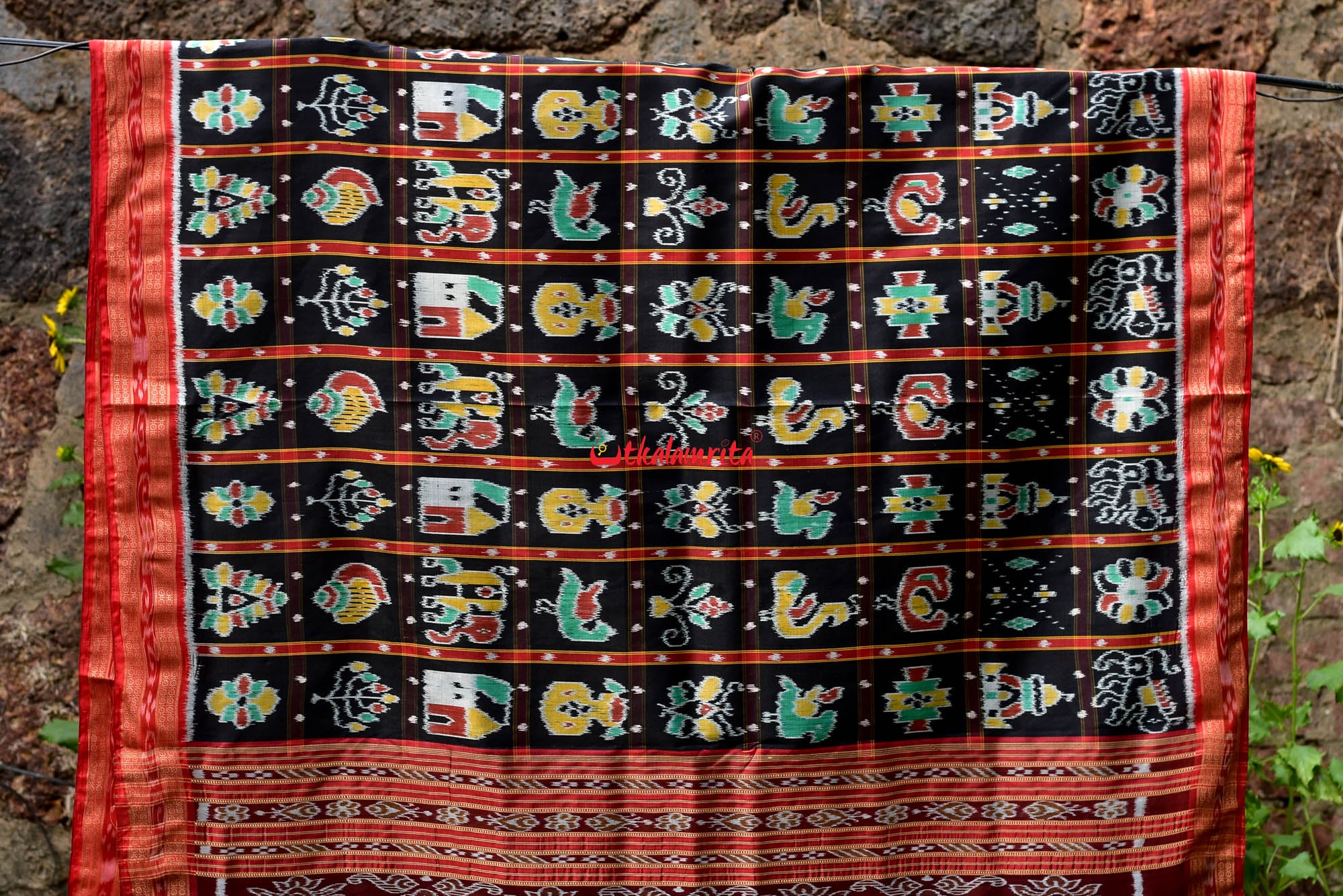 Black Nabakothi Dotted Silk Saree