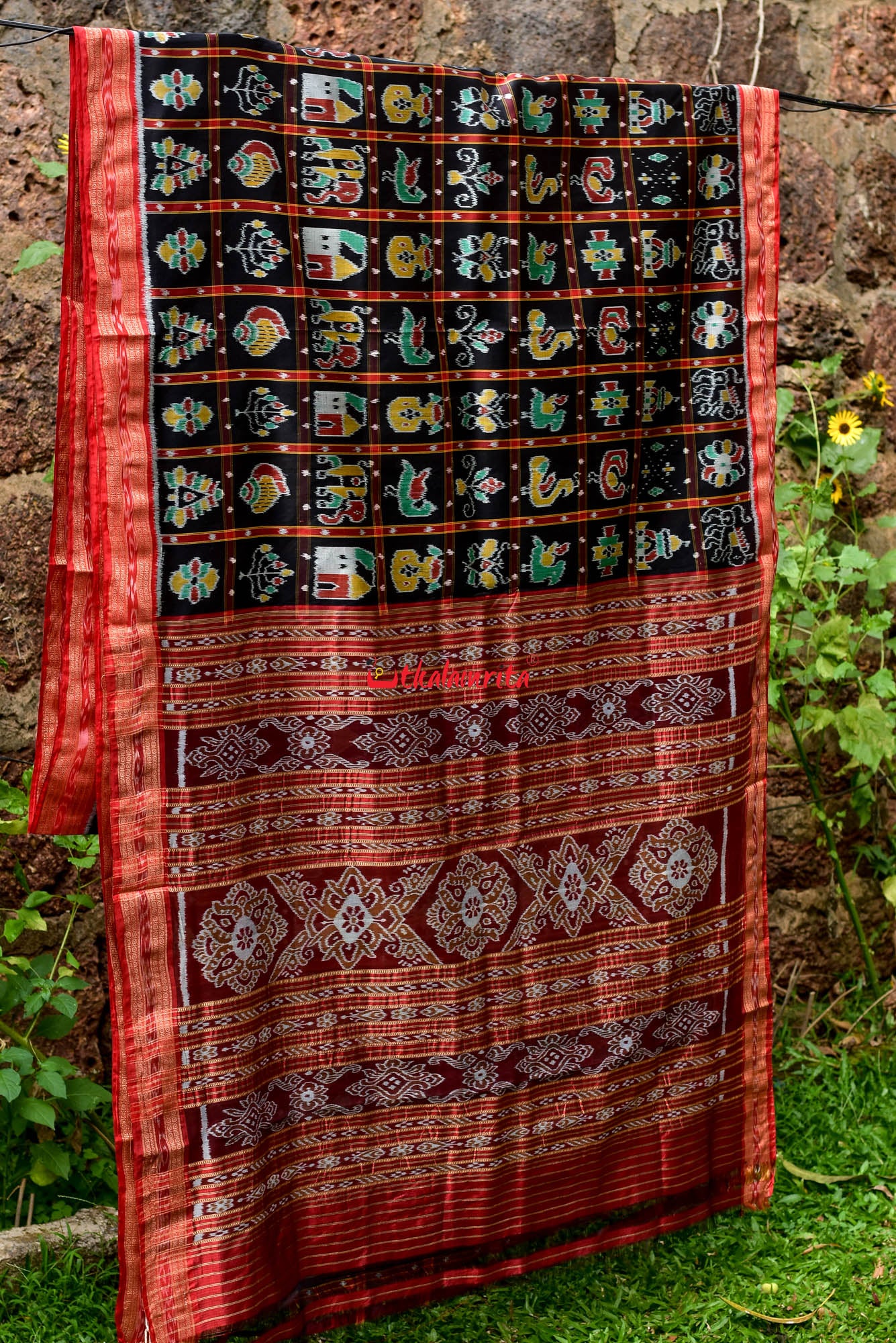 Black Nabakothi Dotted Silk Saree