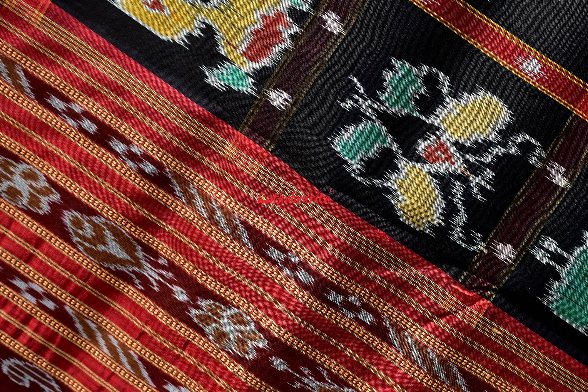 Black Nabakothi Dotted Silk Saree