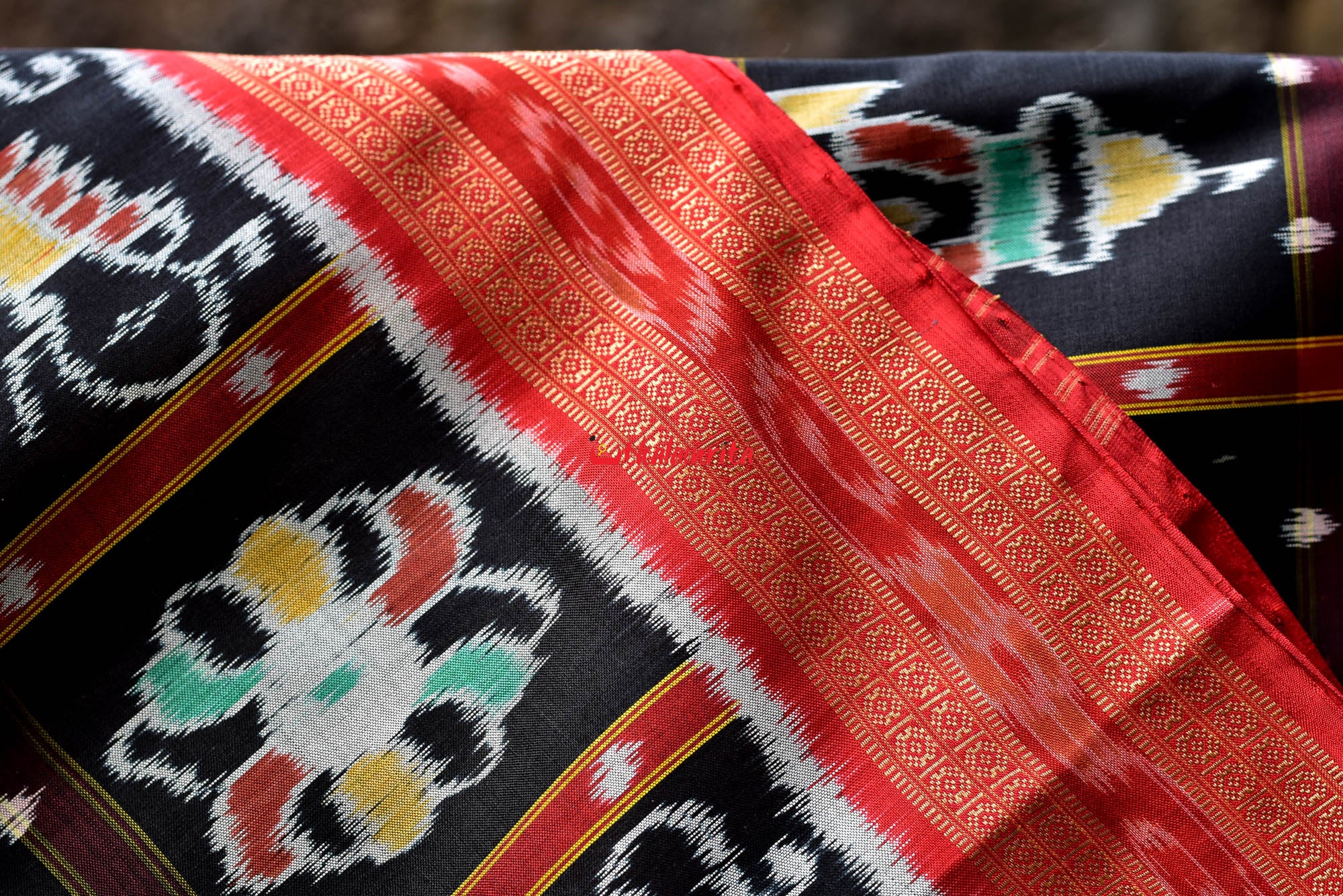 Black Nabakothi Dotted Silk Saree