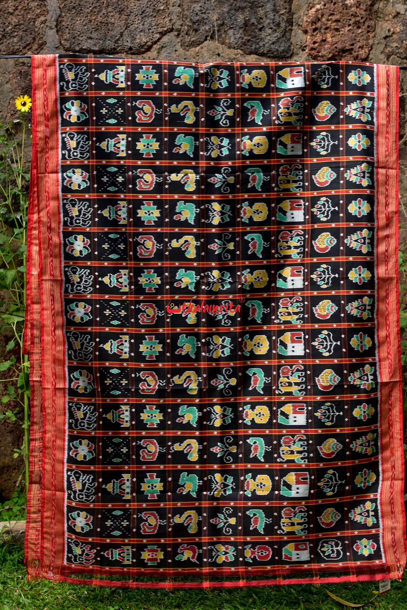 Black Nabakothi Dotted Silk Saree