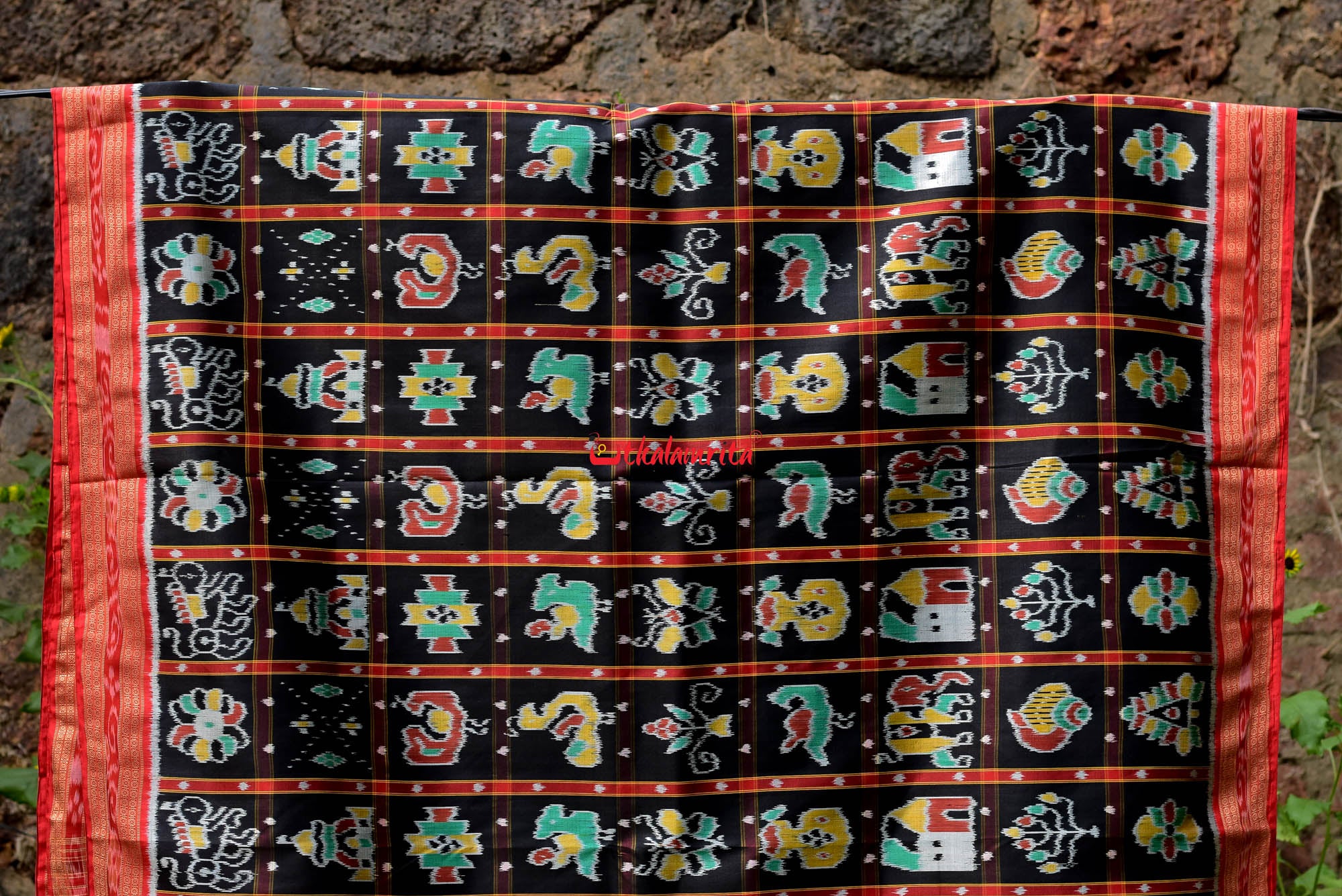 Black Nabakothi Dotted Silk Saree