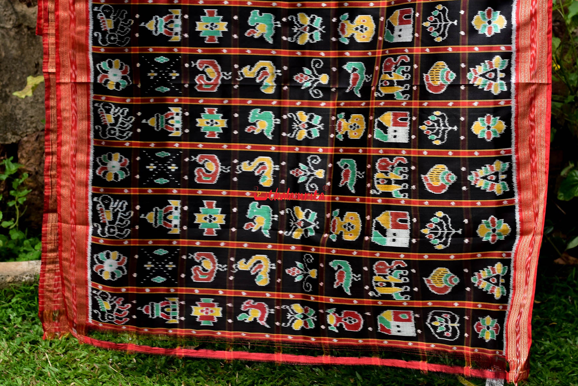 Black Nabakothi Dotted Silk Saree