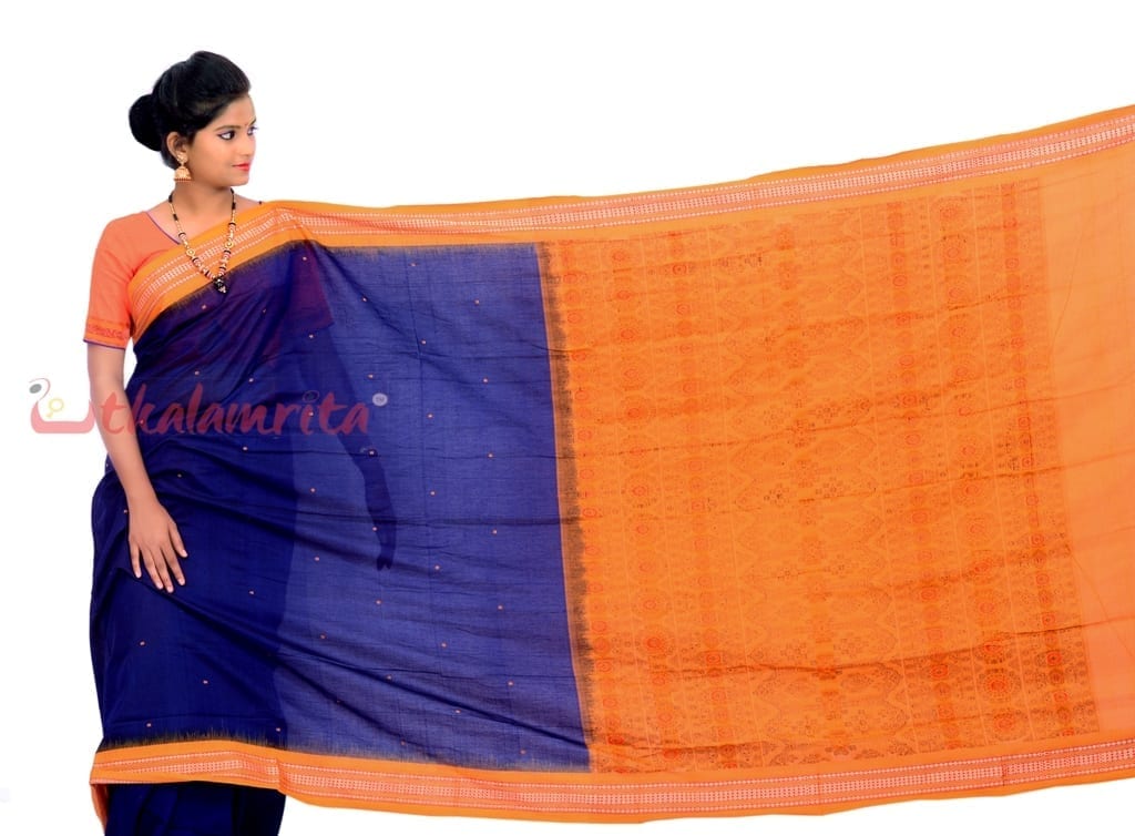 Buti Bomkai Navy Yellow Saree