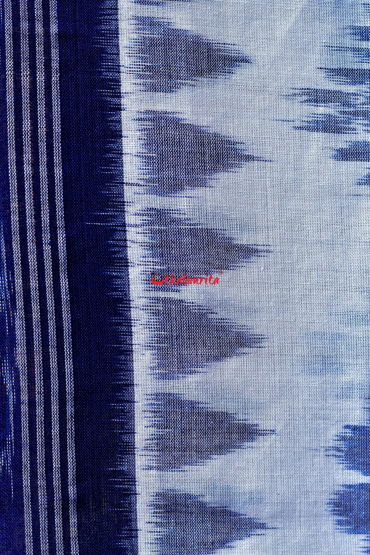 White Blue Bada Phula Cotton Saree