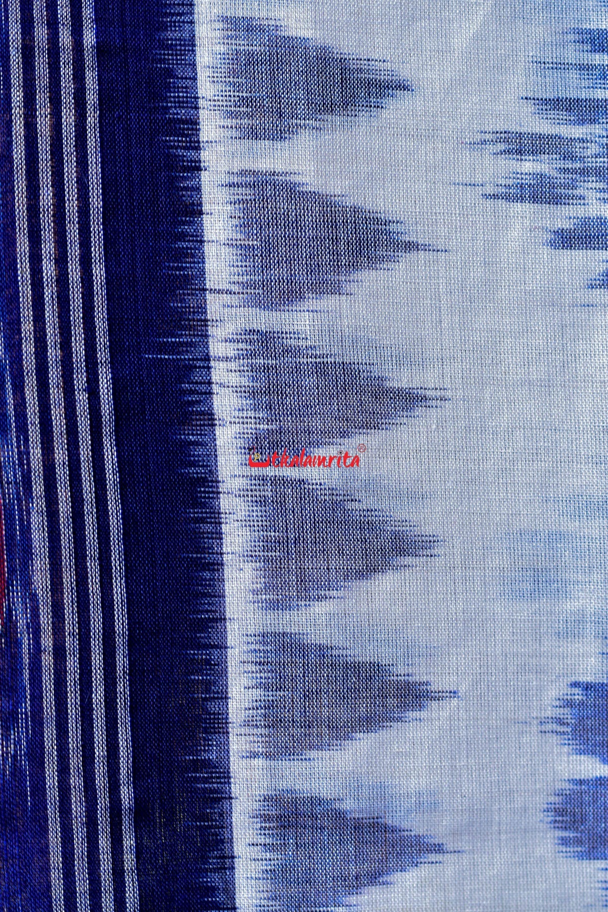 White Blue Bada Phula Cotton Saree