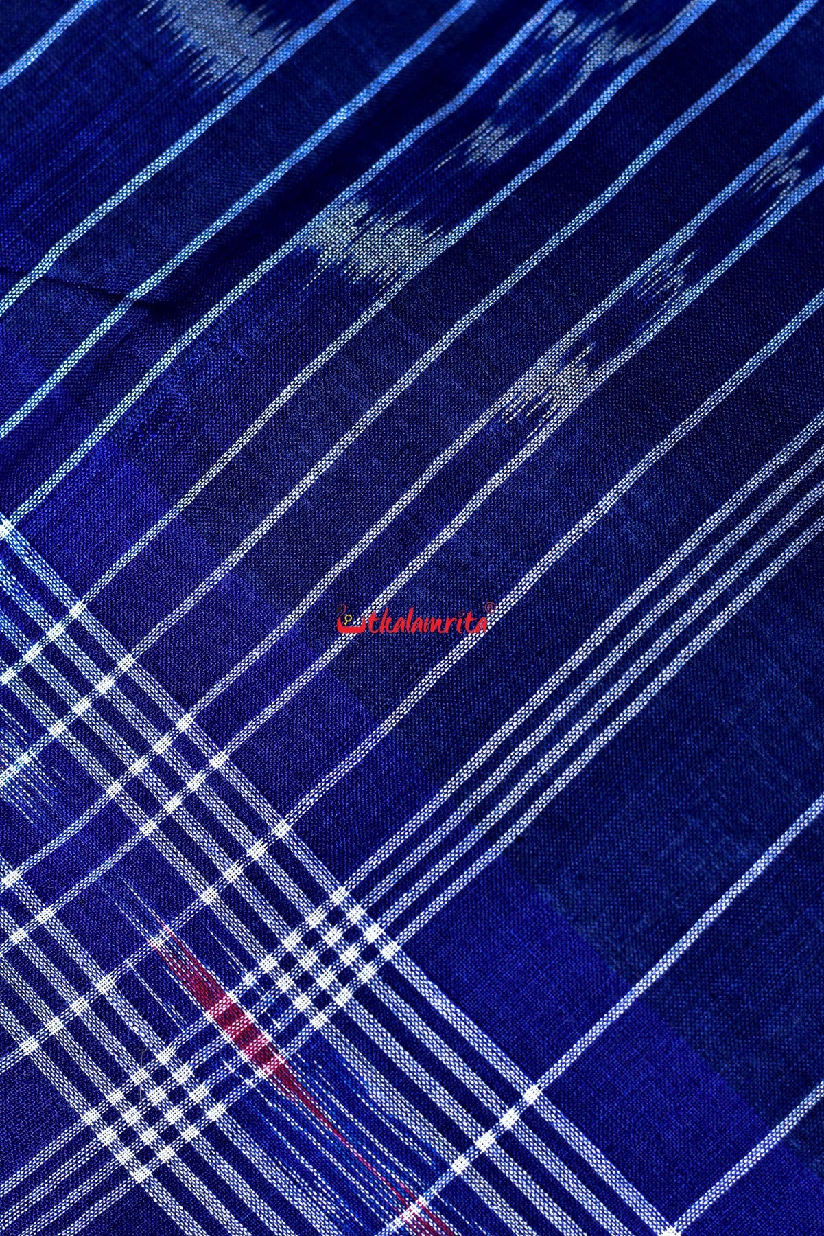 White Blue Bada Phula Cotton Saree