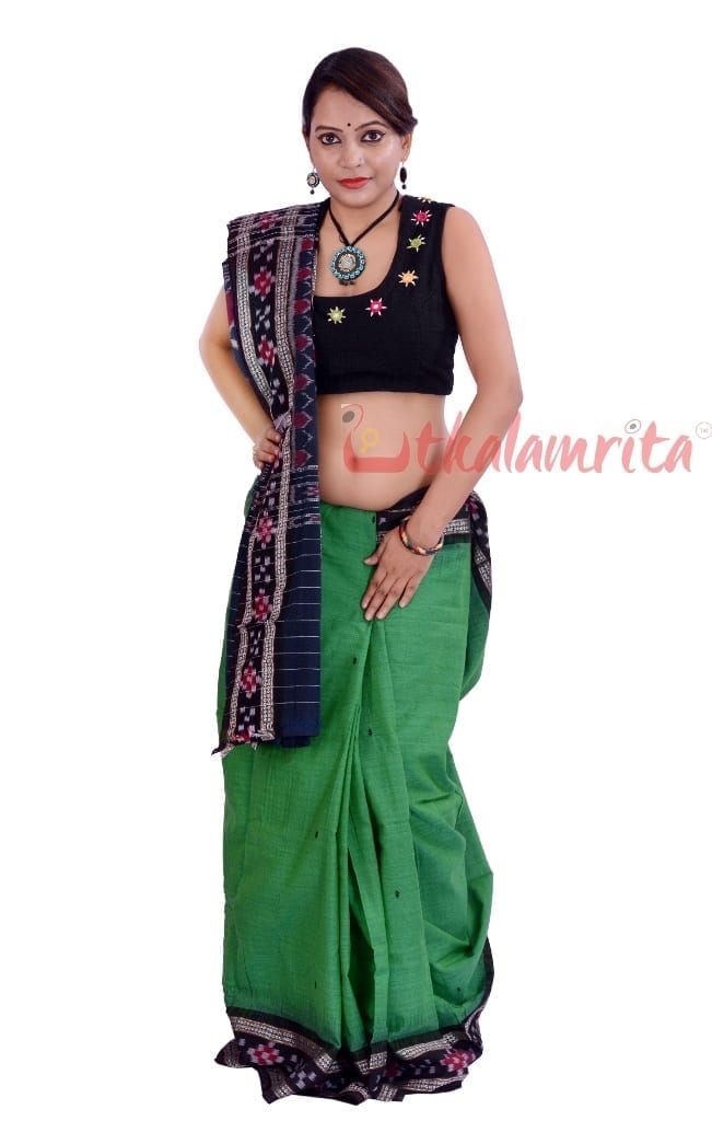 Rekha Buti Green Black Saree