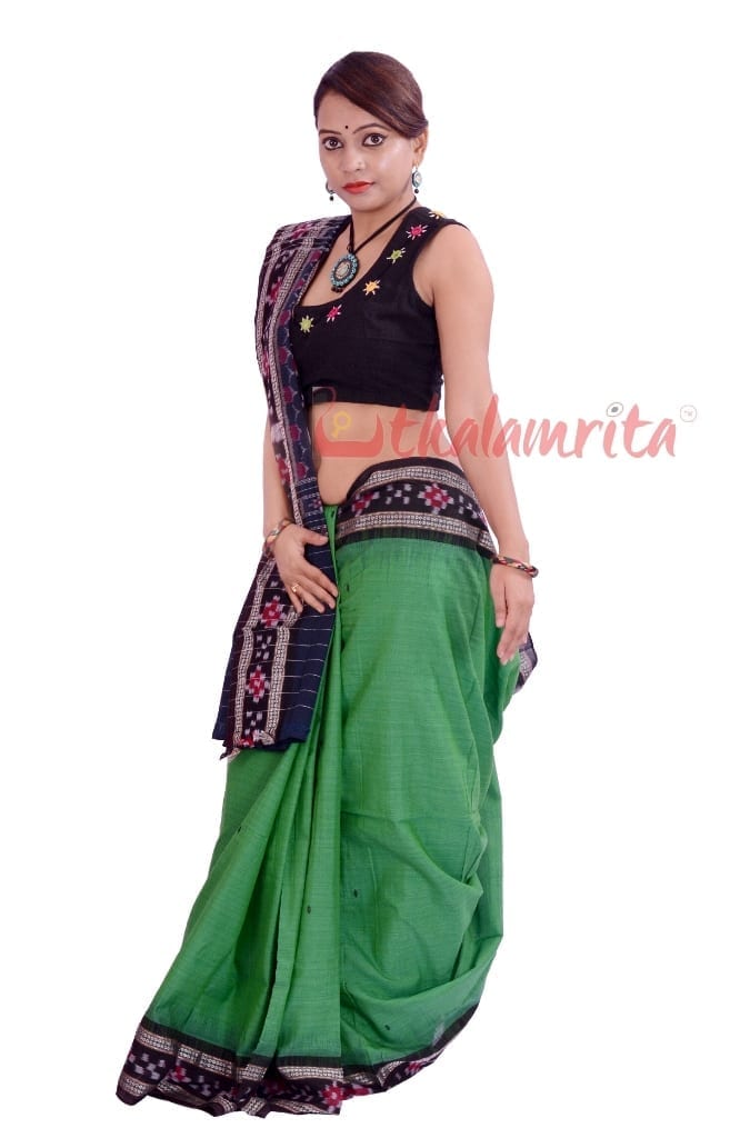 Rekha Buti Green Black Saree
