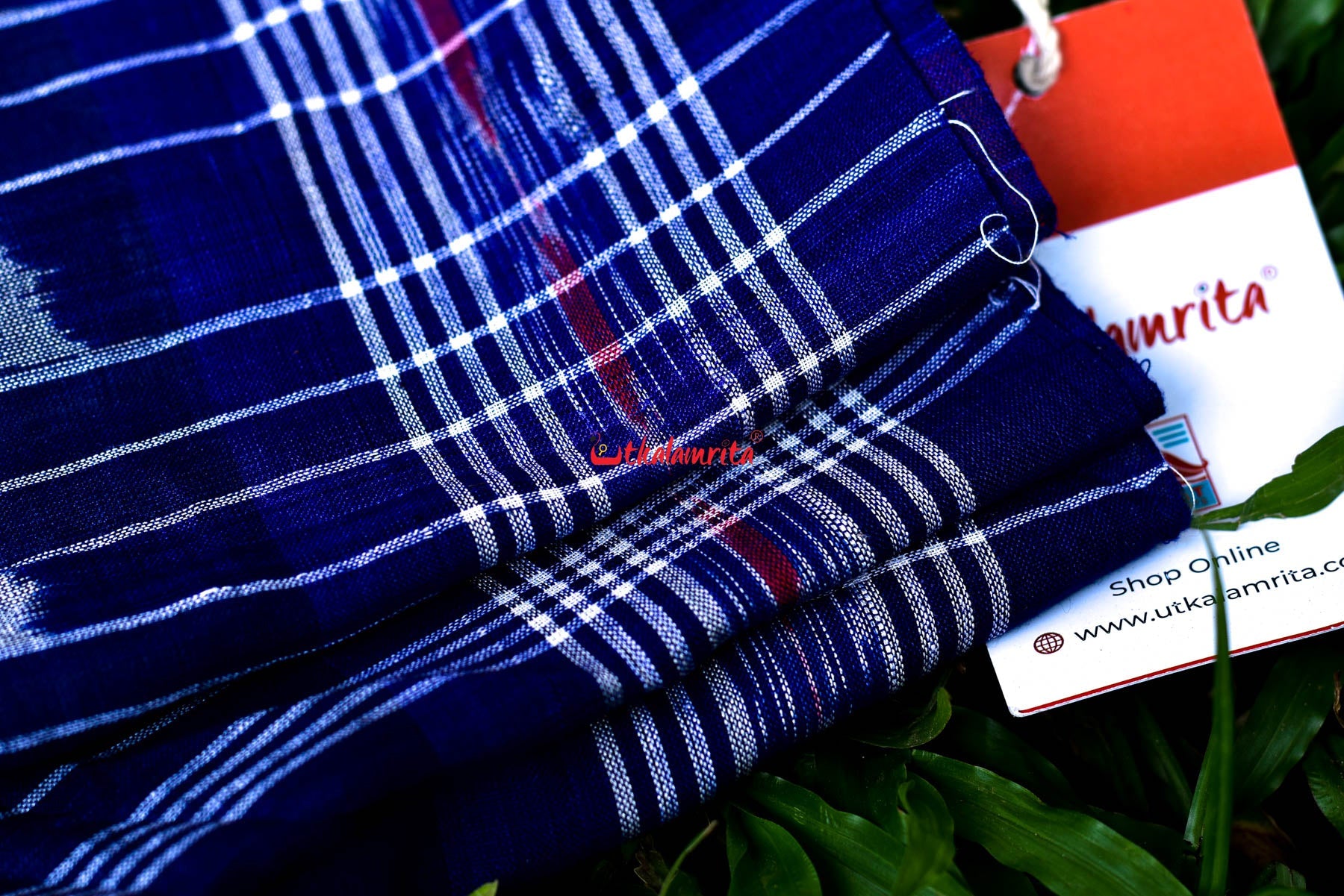 White Blue Bada Phula Cotton Saree