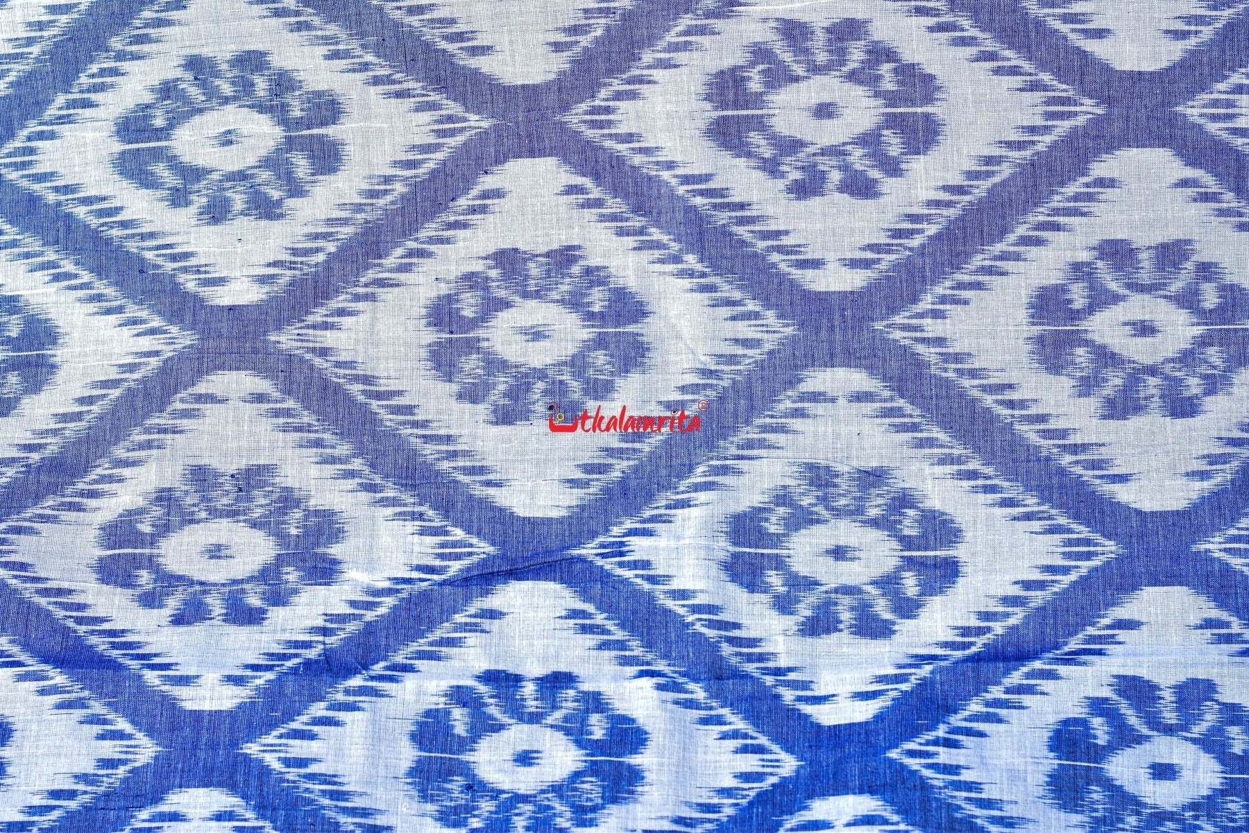 White Blue Bada Phula Cotton Saree