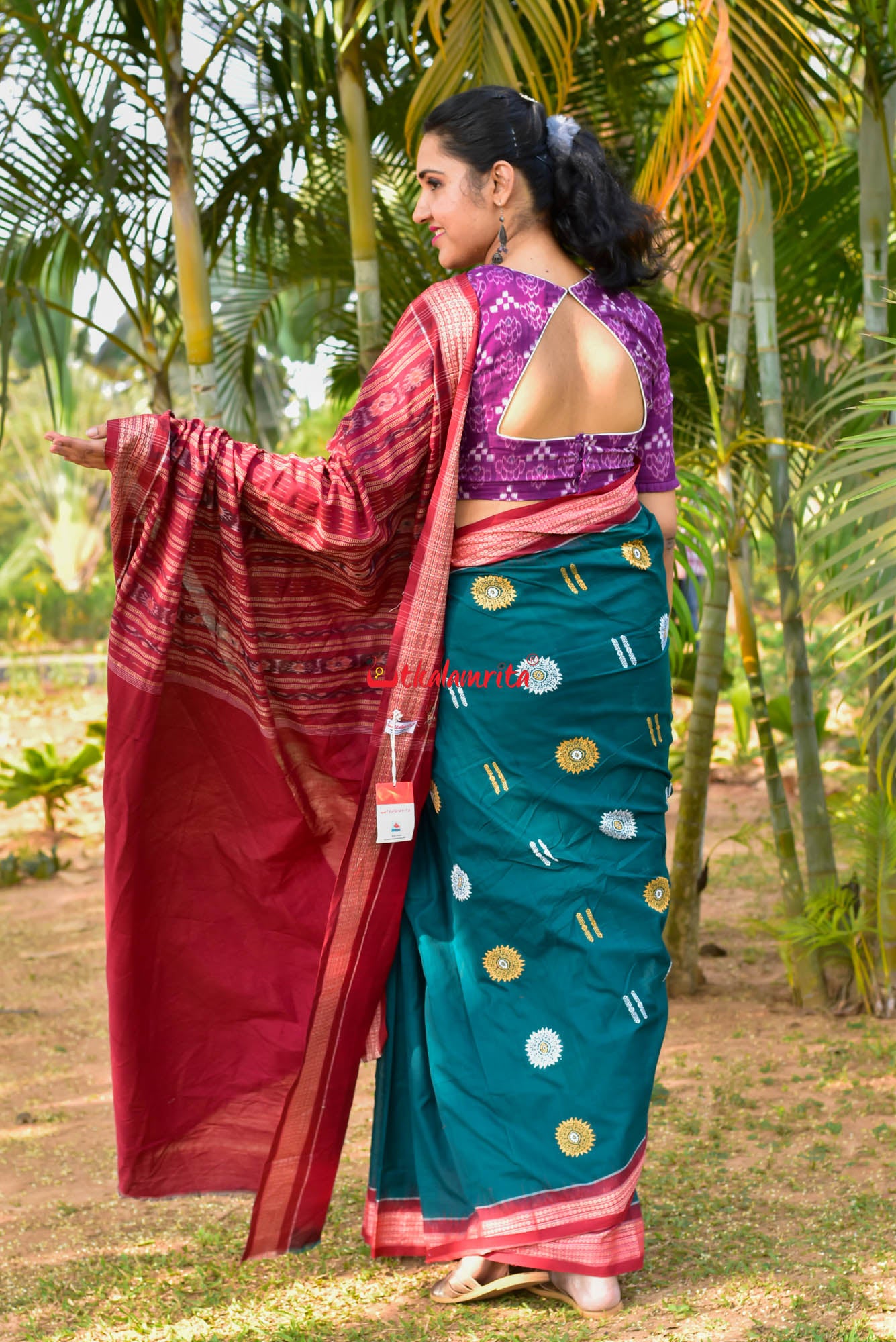Green Maroon Padam Bomkai Cotton Saree