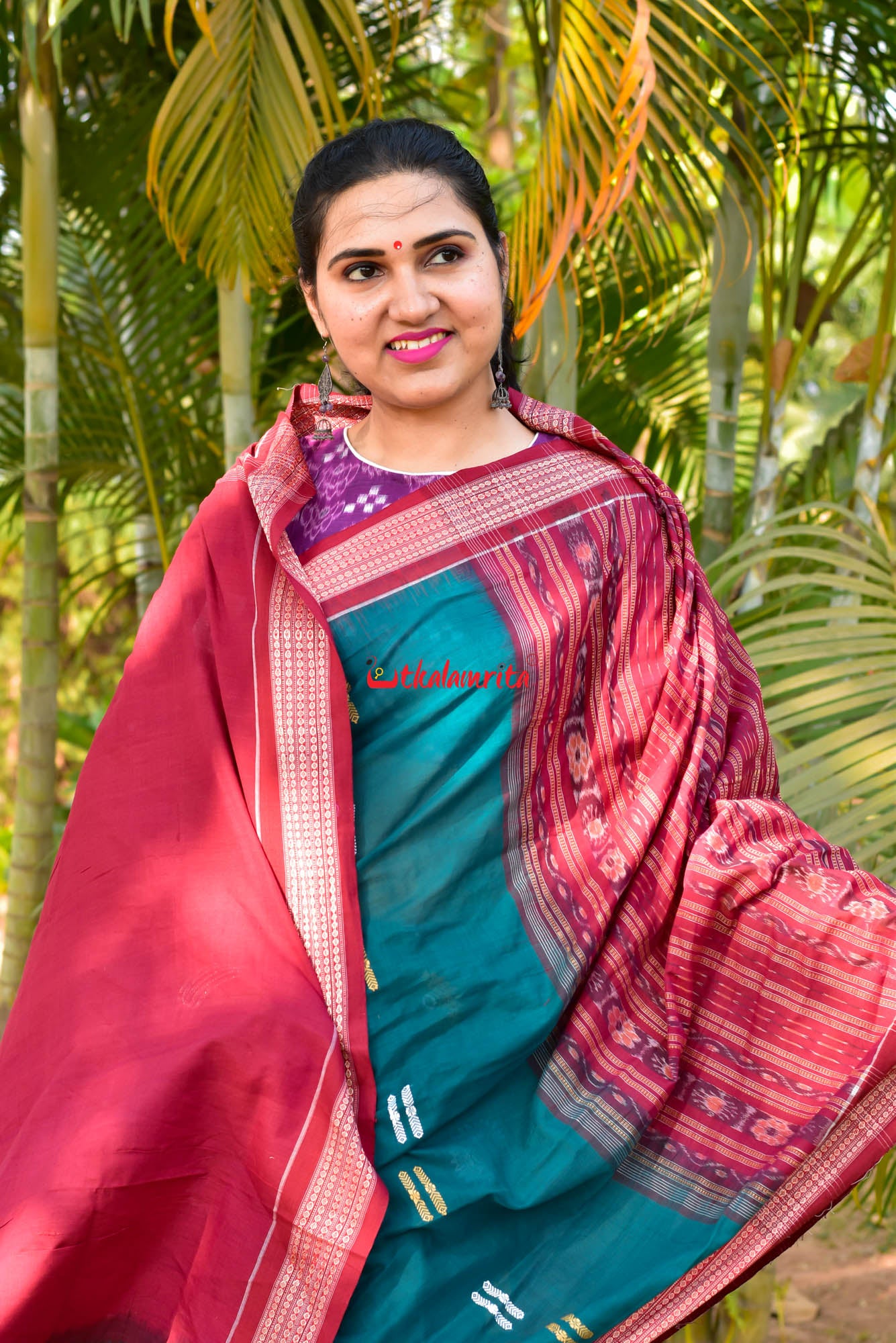 Green Maroon Padam Bomkai Cotton Saree