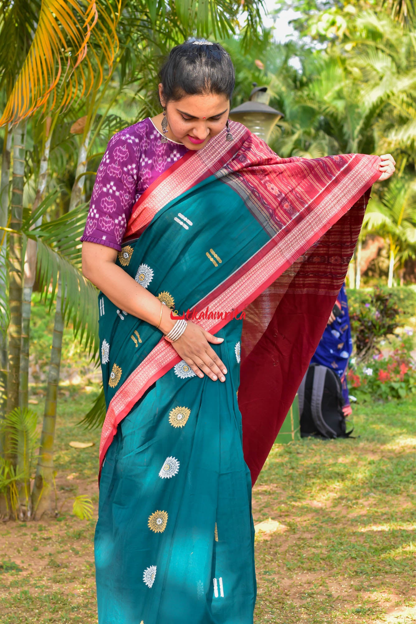 Green Maroon Padam Bomkai Cotton Saree