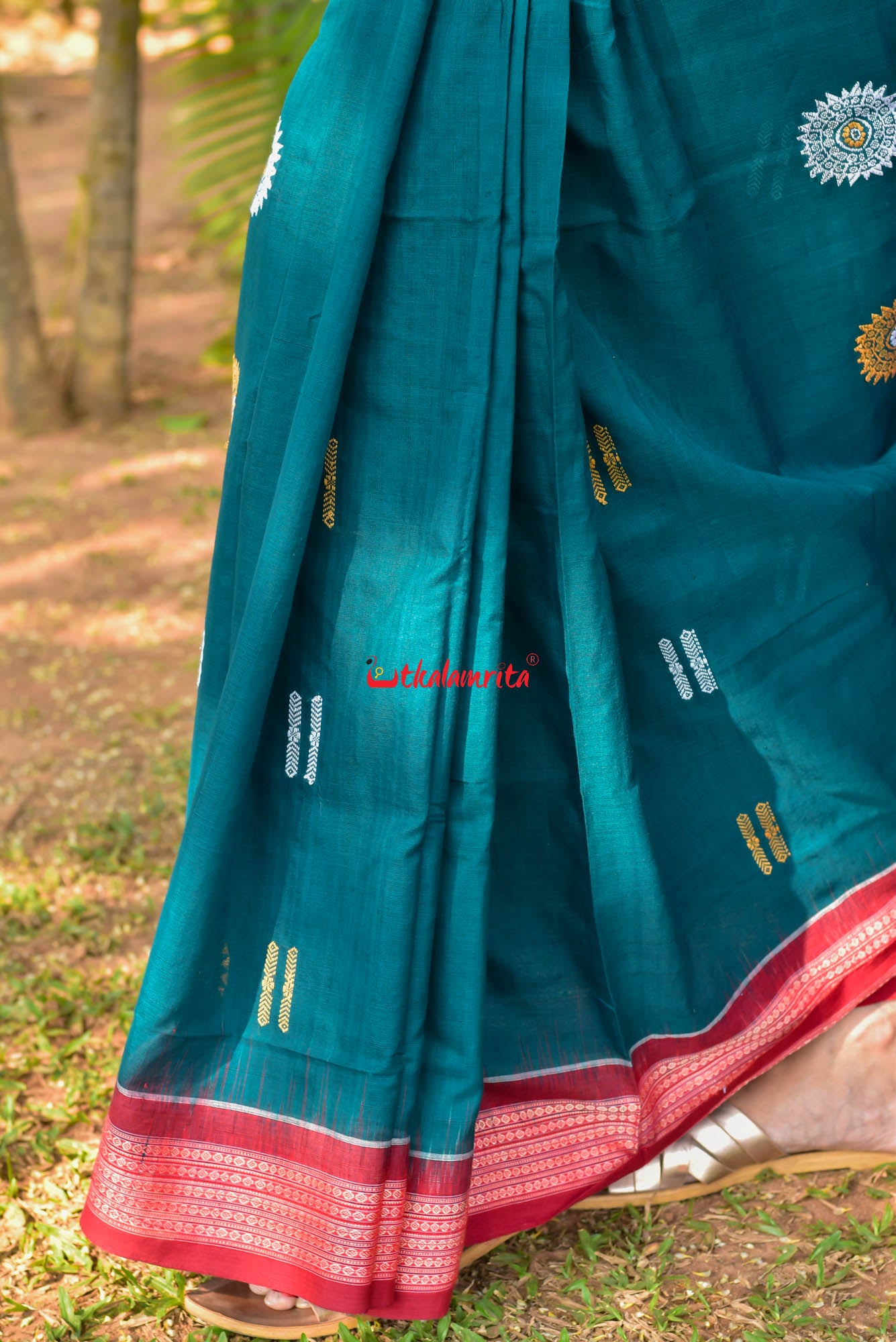 Green Maroon Padam Bomkai Cotton Saree