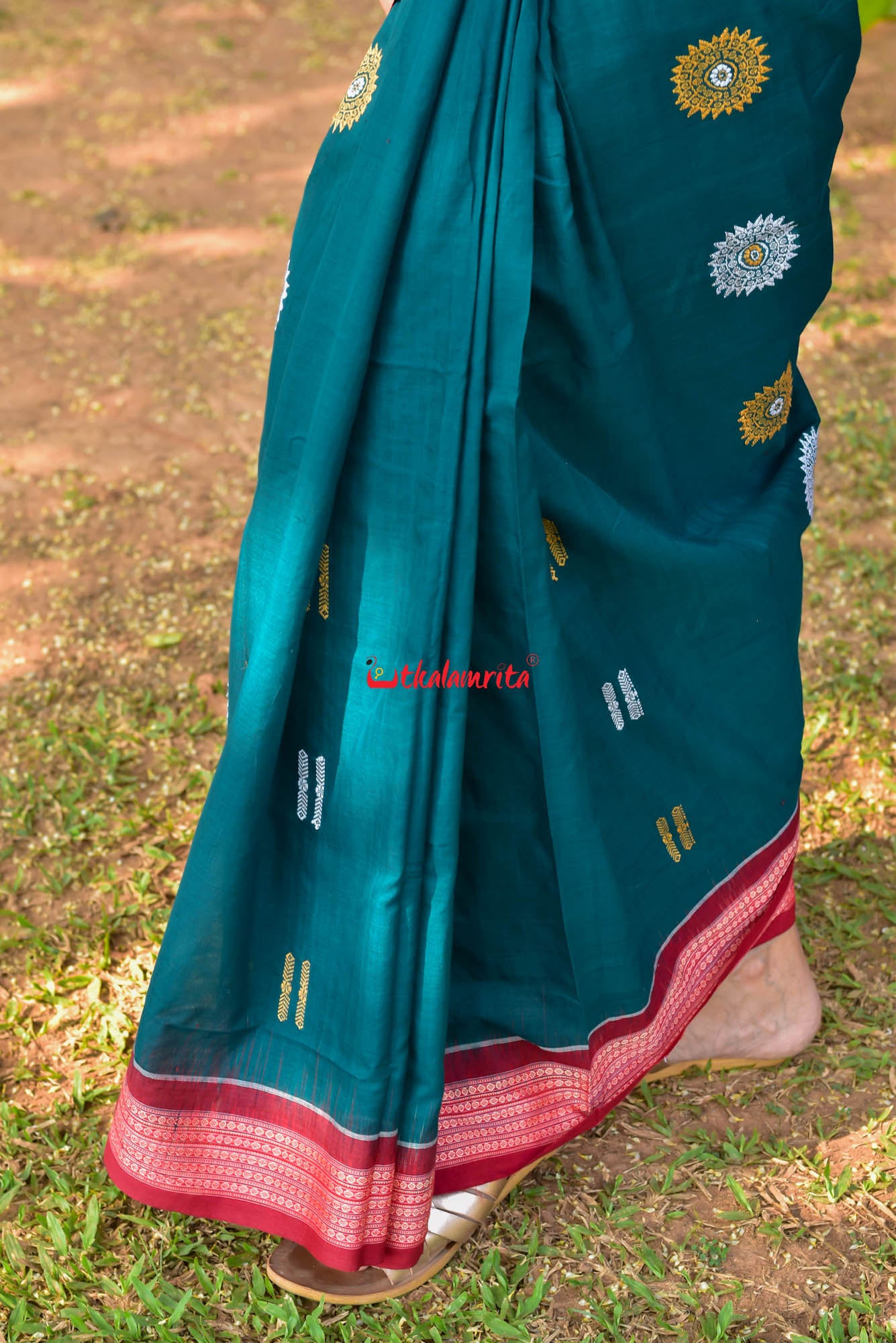 Green Maroon Padam Bomkai Cotton Saree