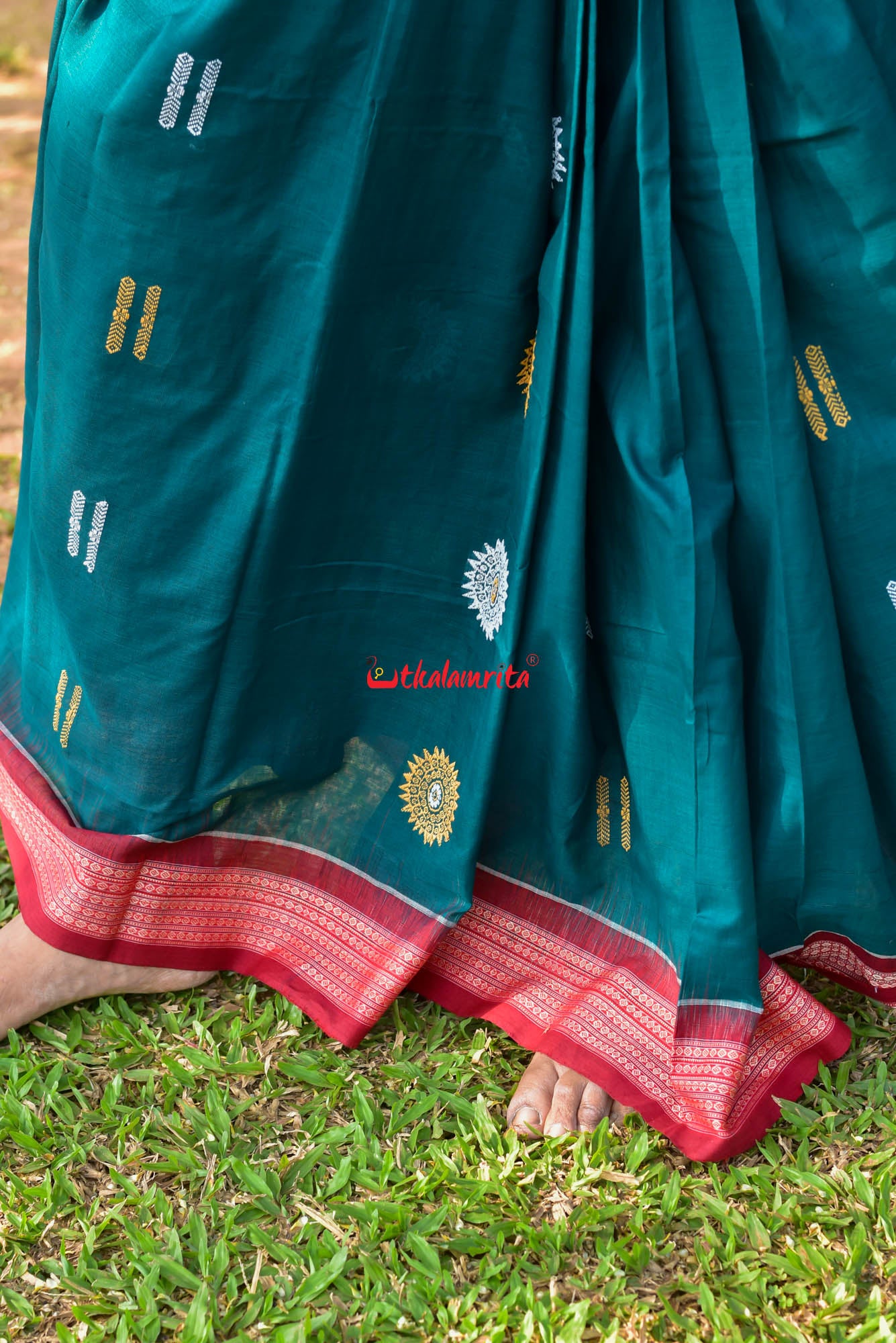 Green Maroon Padam Bomkai Cotton Saree