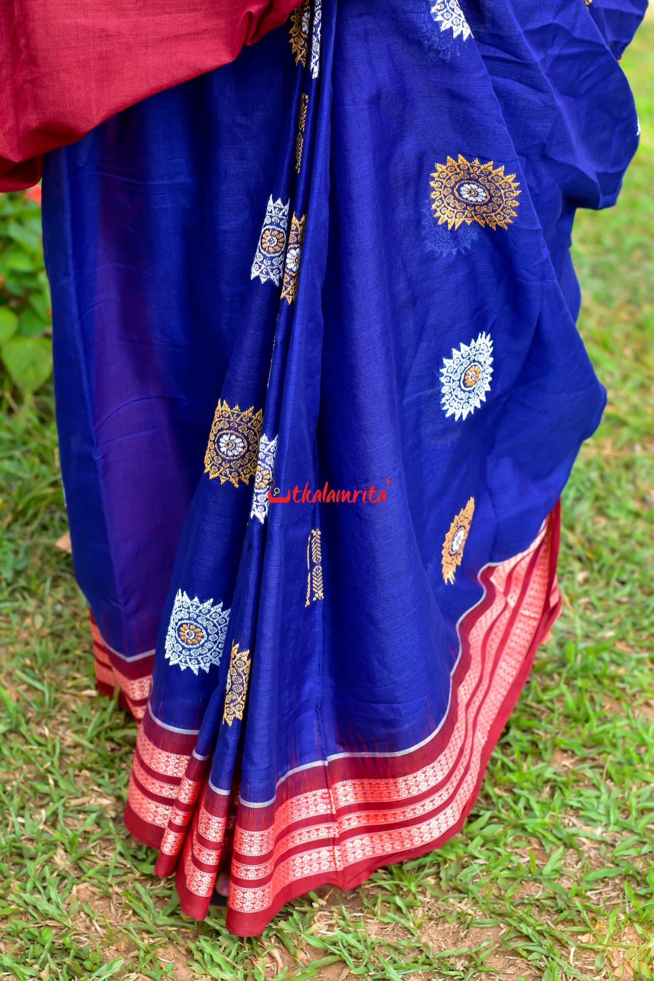 Blue Maroon Padam Bomkai Cotton Saree