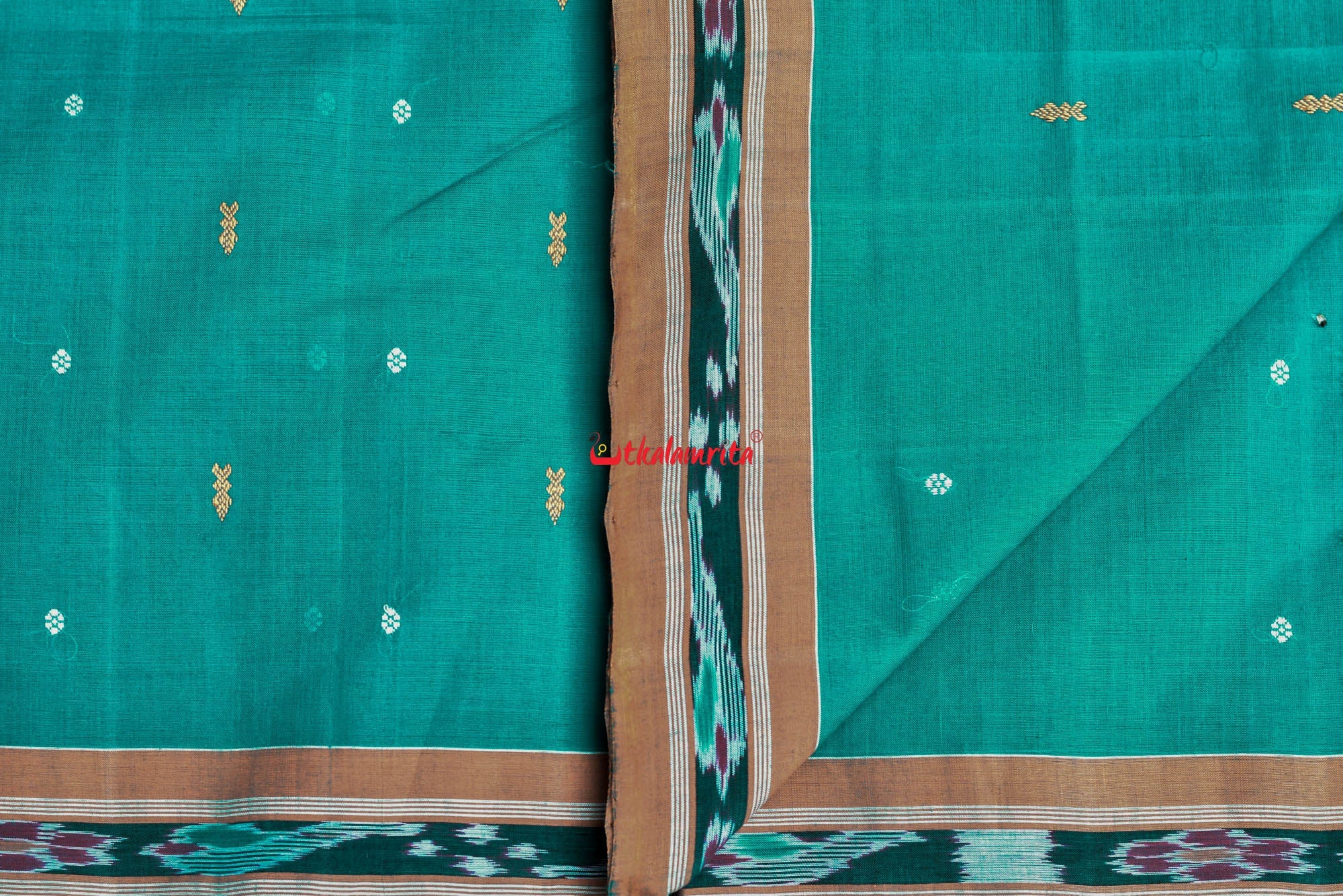 Teal Green Yellow Pittala Single Cotton Saree