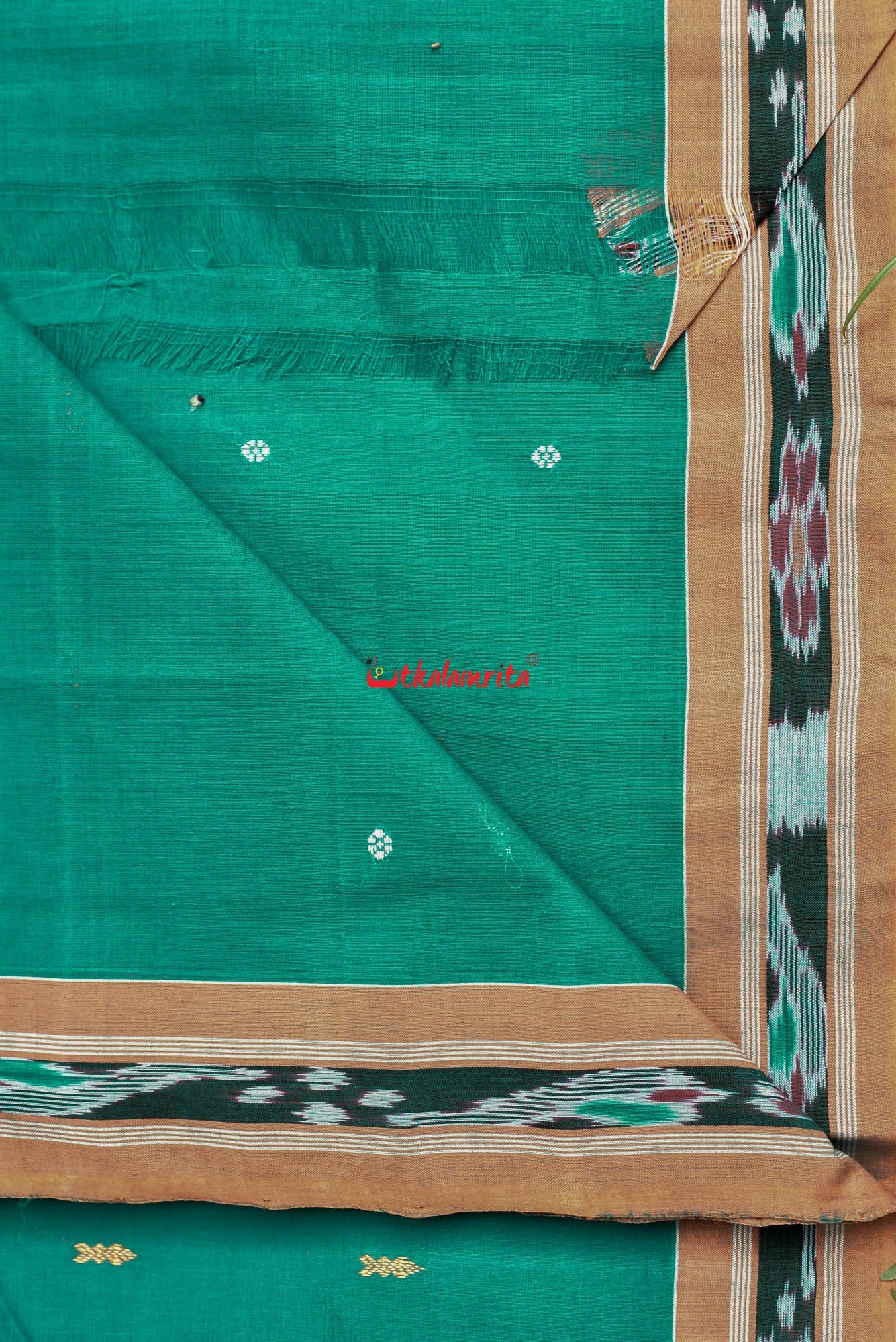 Teal Green Yellow Pittala Single Cotton Saree