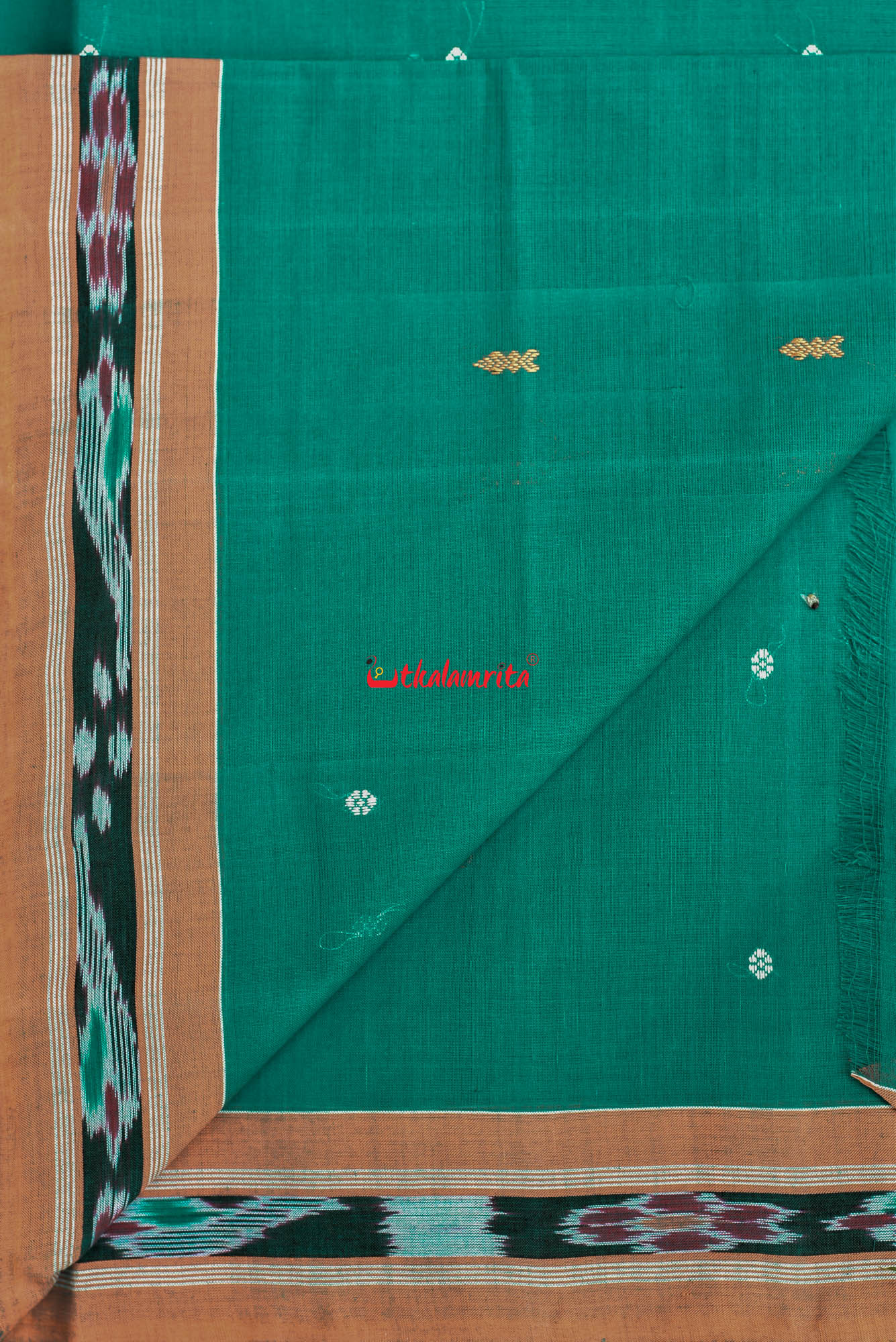 Teal Green Yellow Pittala Single Cotton Saree