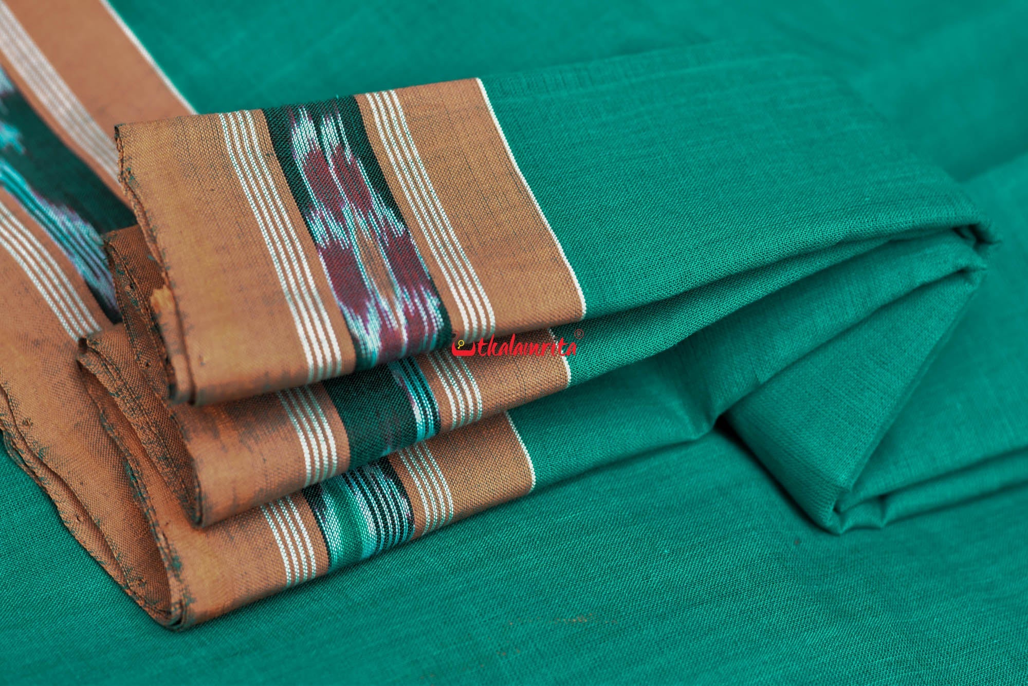 Teal Green Yellow Pittala Single Cotton Saree