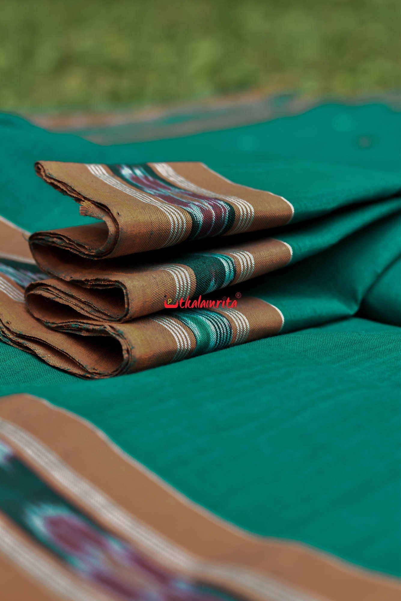Teal Green Yellow Pittala Single Cotton Saree