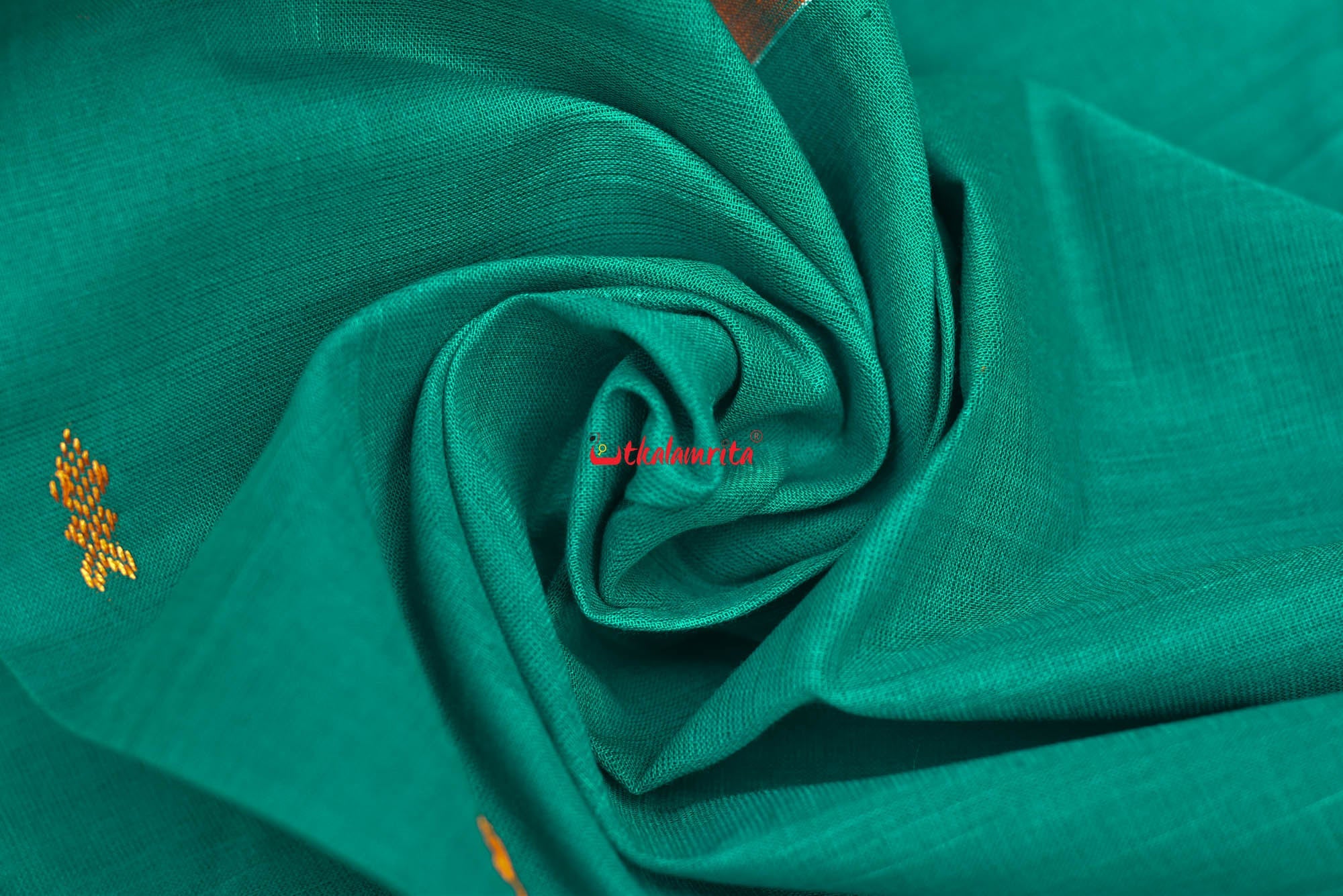Teal Green Yellow Pittala Single Cotton Saree