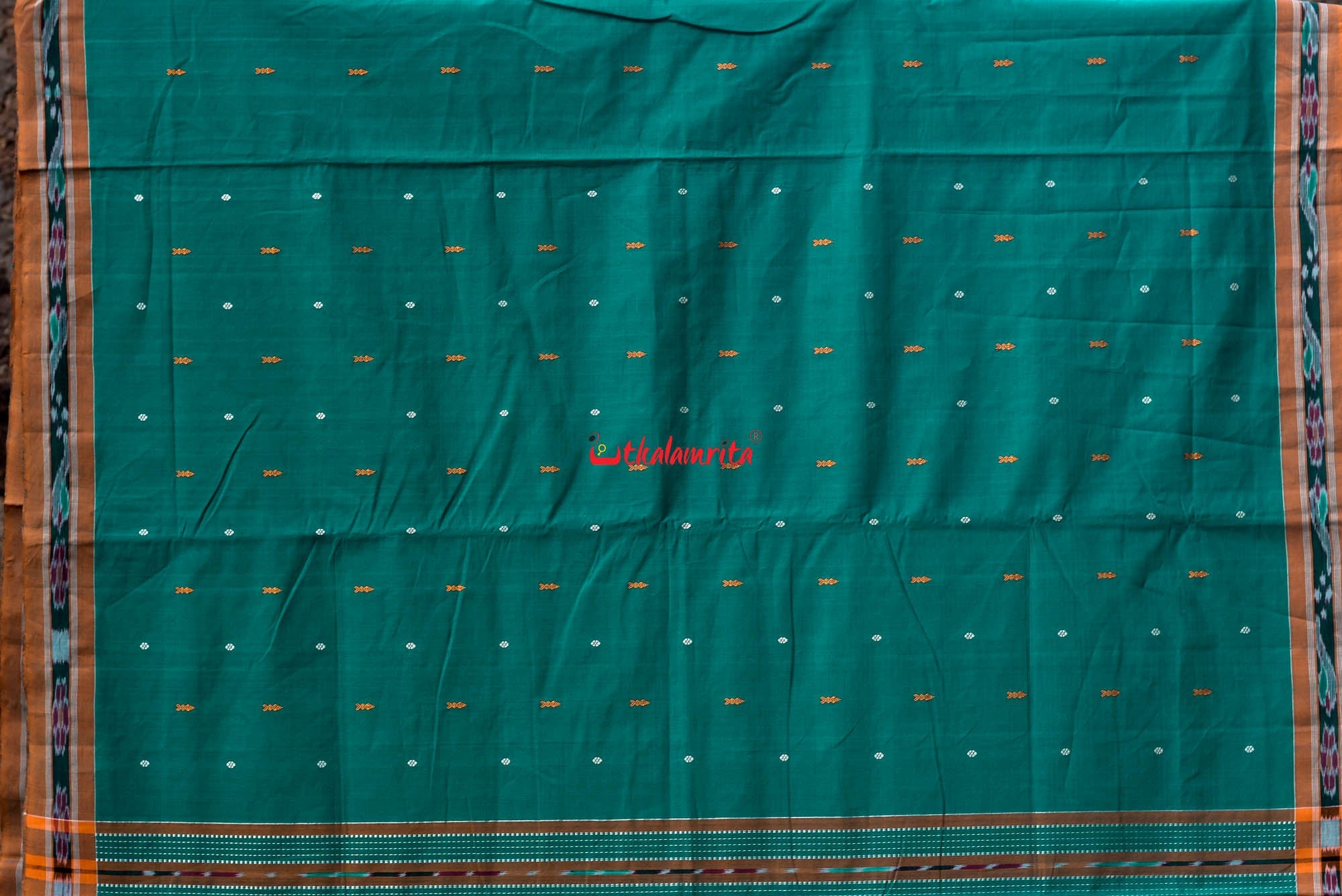 Teal Green Yellow Pittala Single Cotton Saree