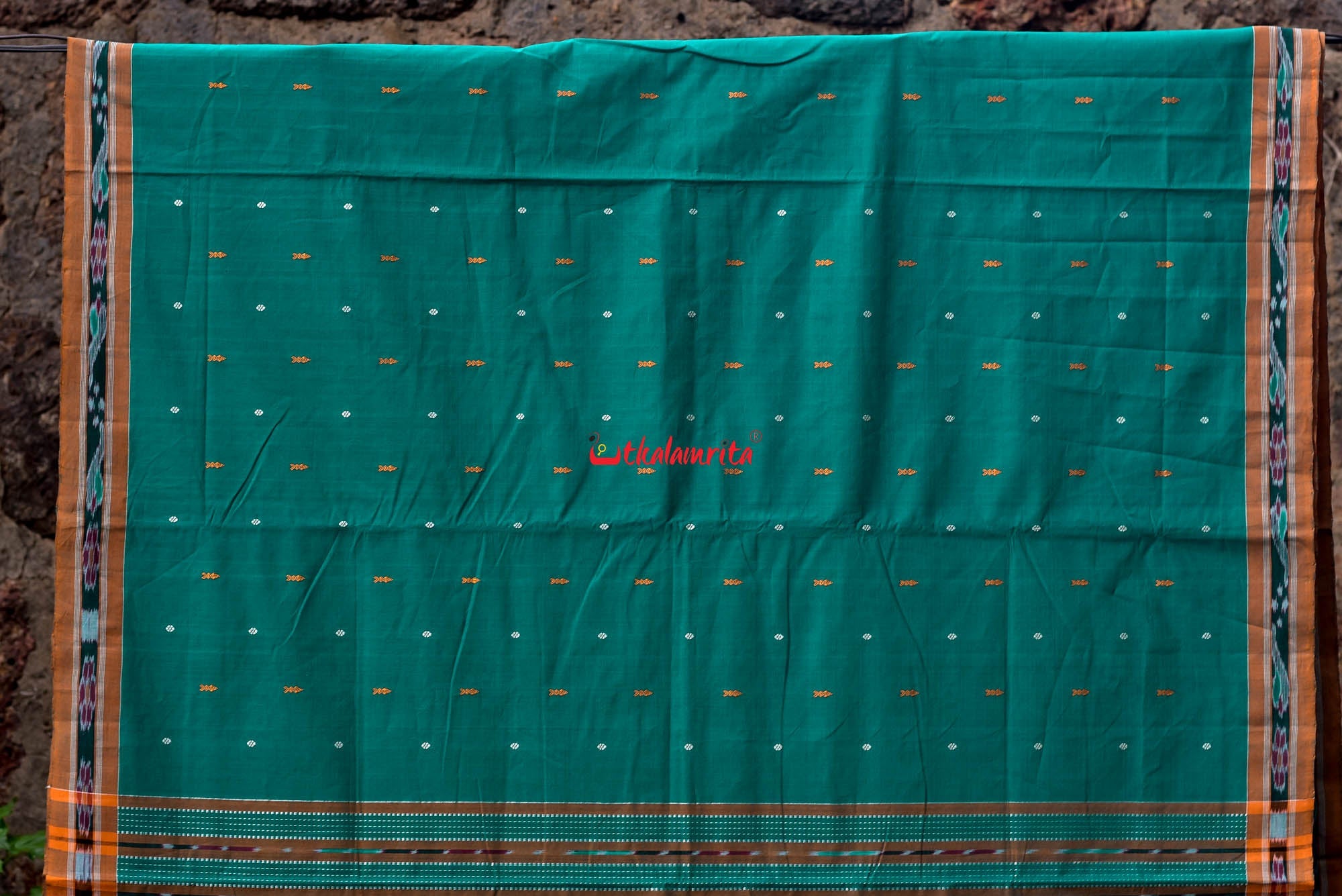 Teal Green Yellow Pittala Single Cotton Saree