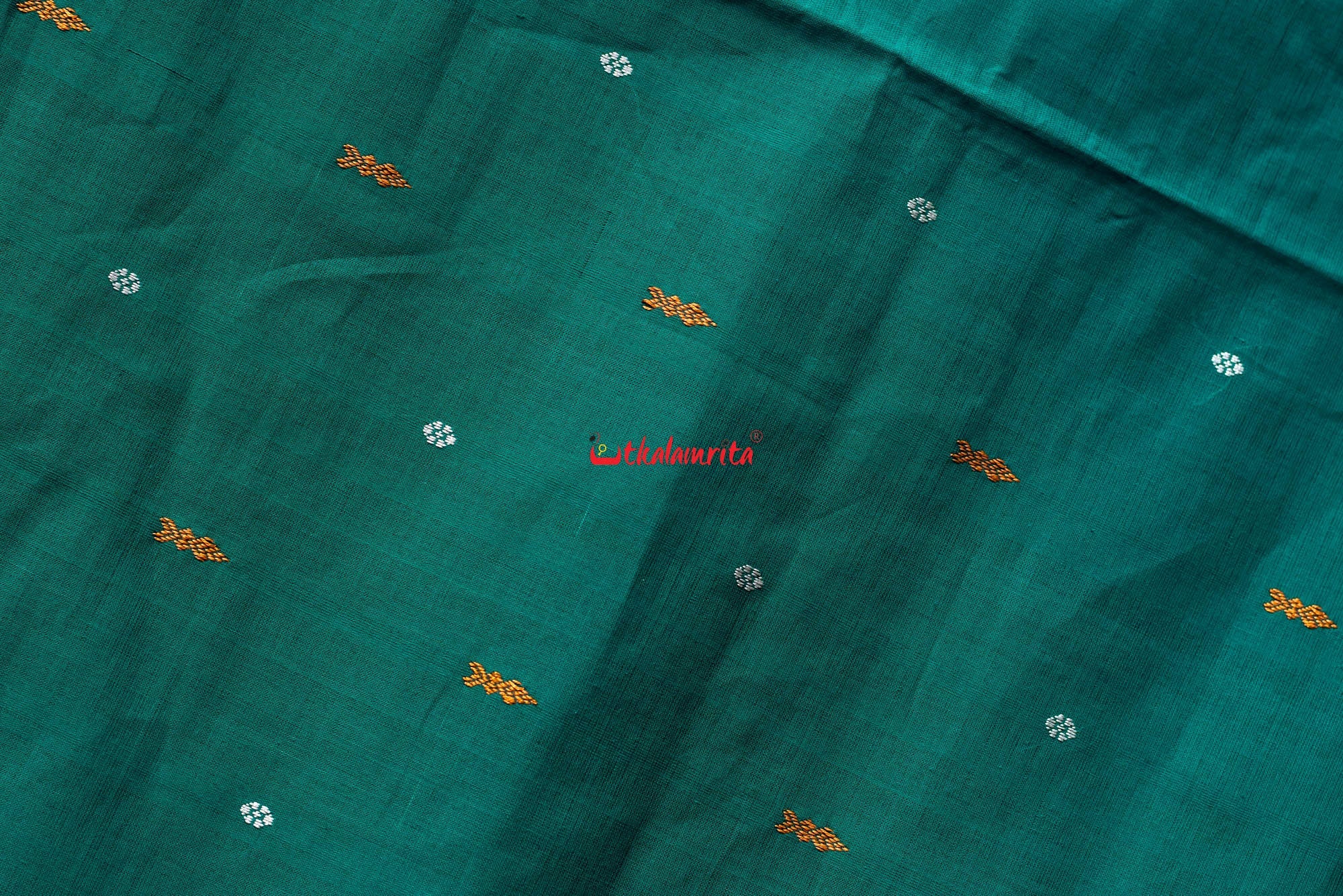 Teal Green Yellow Pittala Single Cotton Saree
