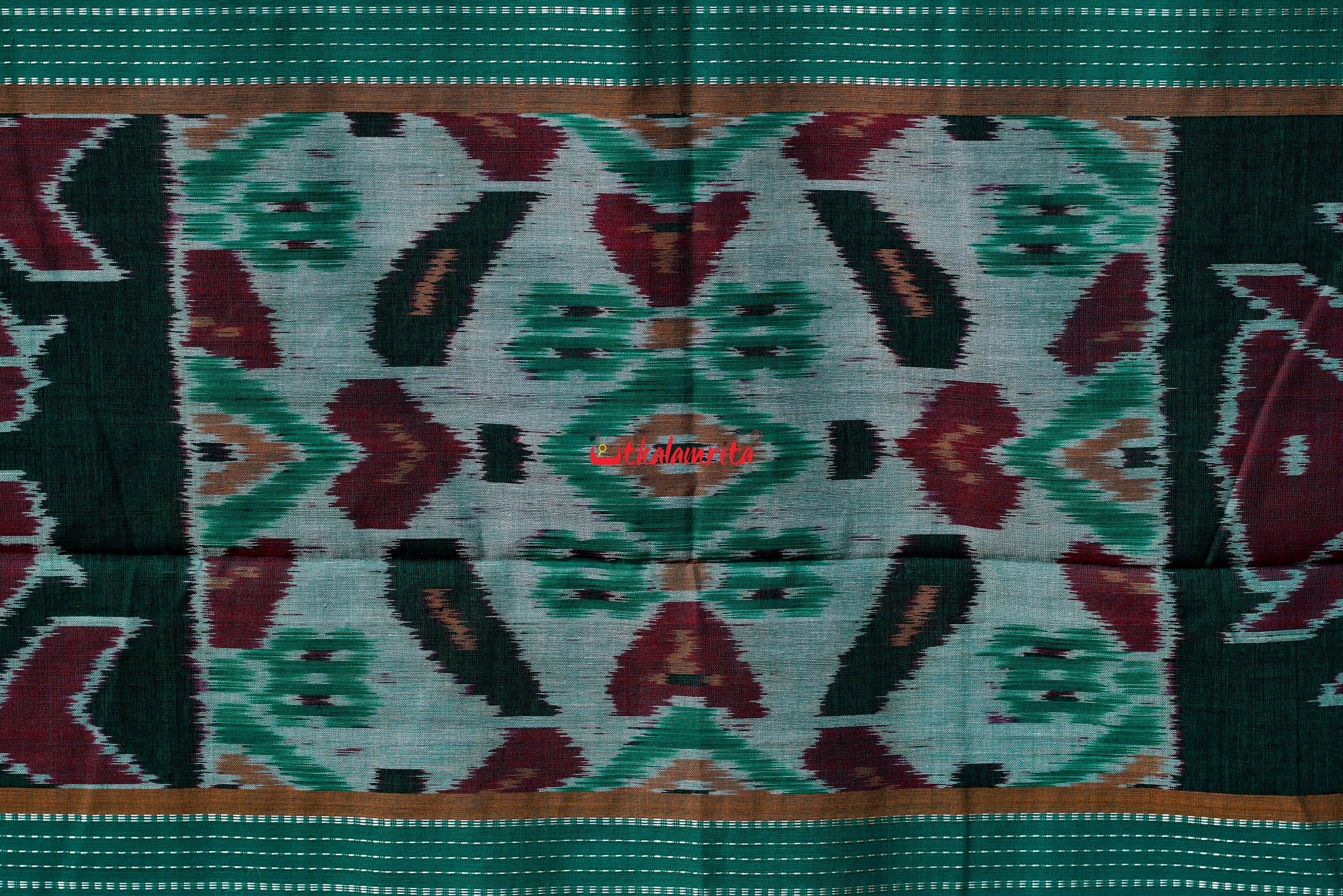 Teal Green Yellow Pittala Single Cotton Saree