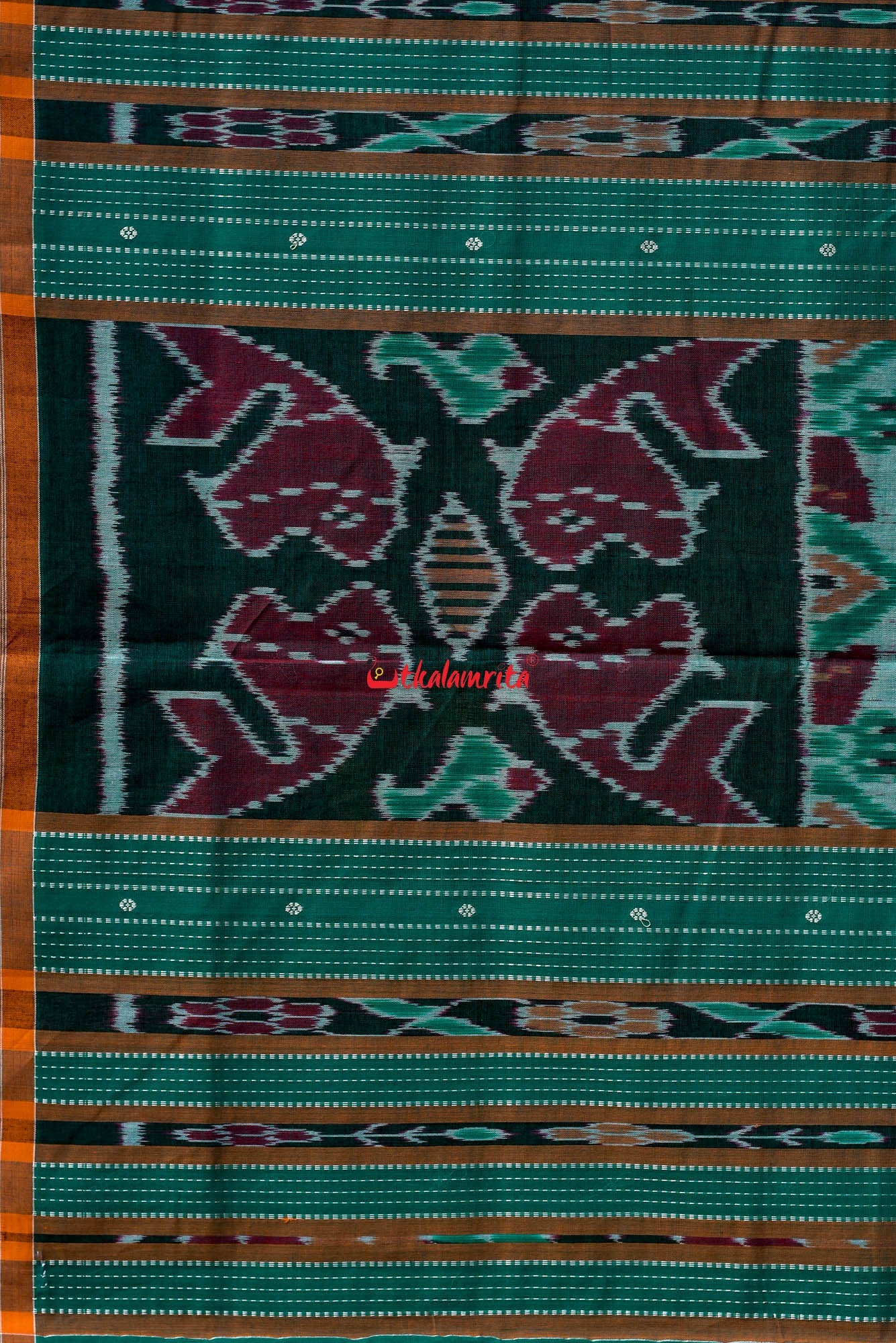 Teal Green Yellow Pittala Single Cotton Saree