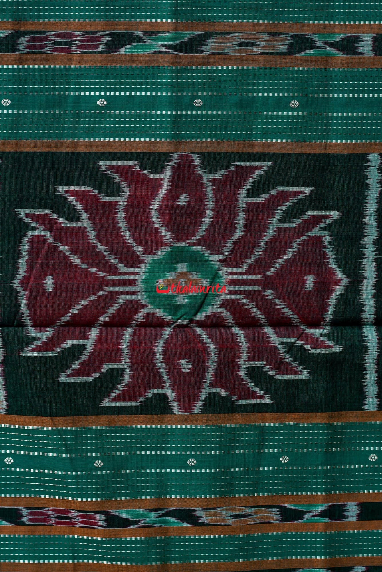 Teal Green Yellow Pittala Single Cotton Saree