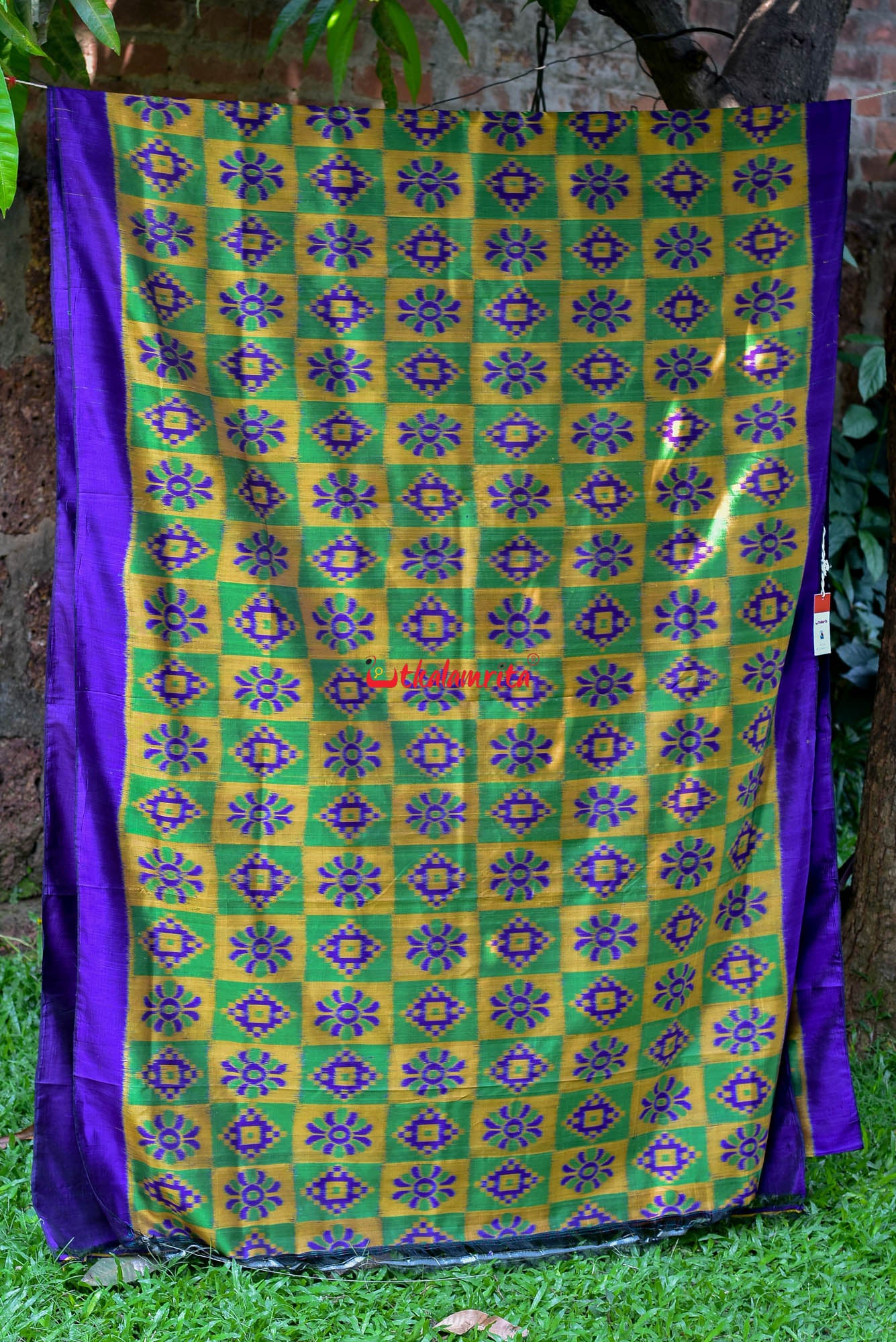 Subtle Lemon Purple Pasapali Khandua Silk