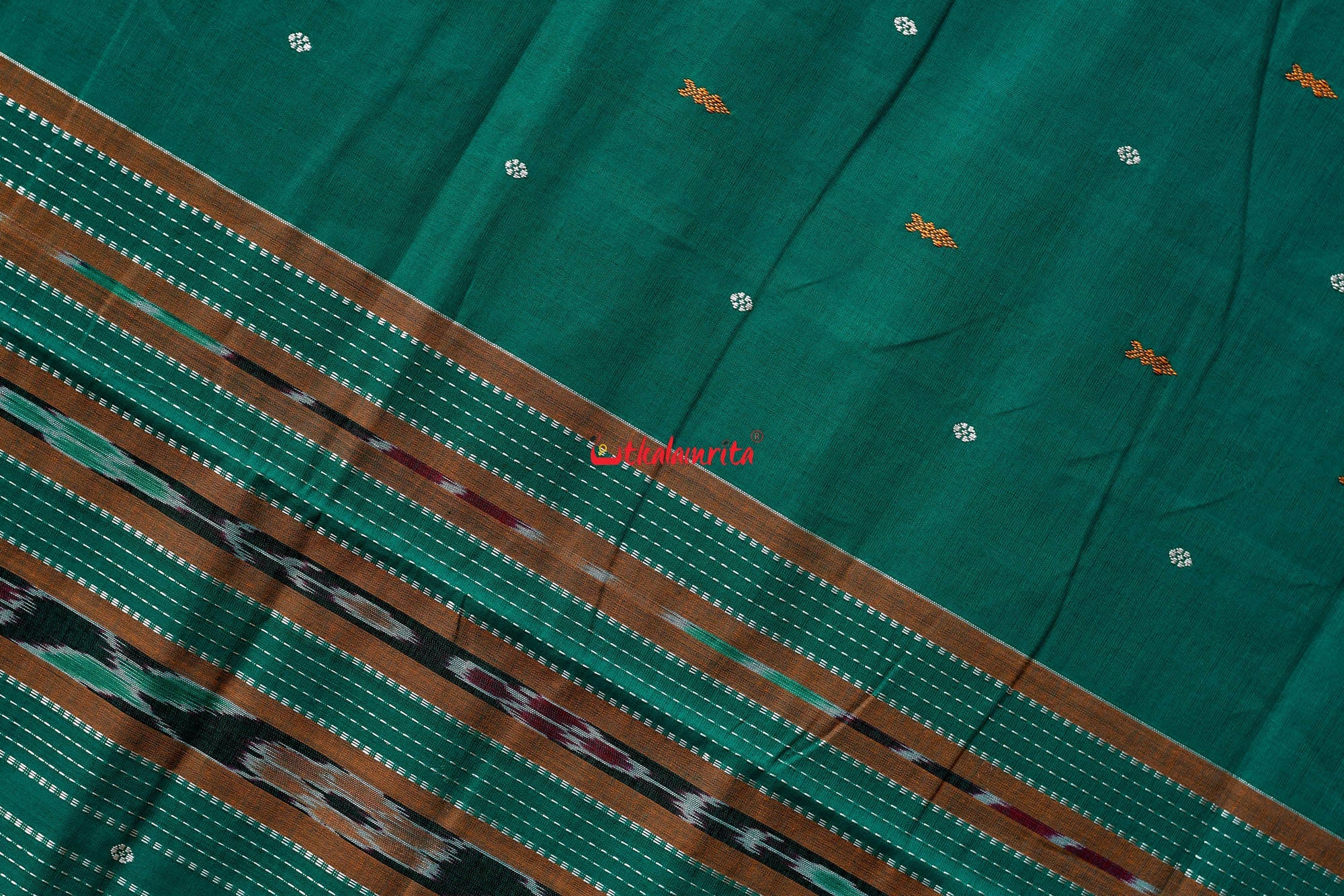 Teal Green Yellow Pittala Single Cotton Saree