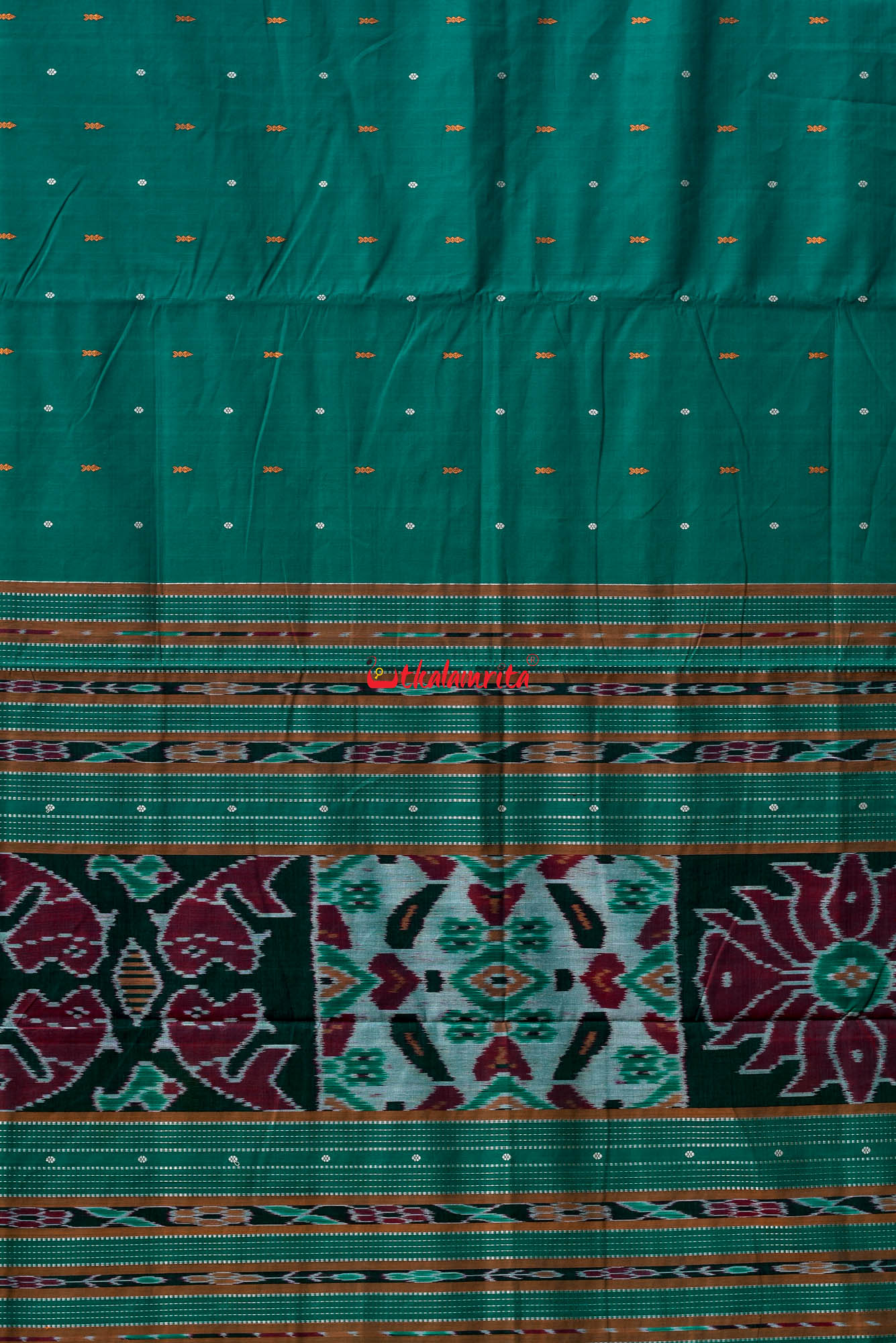 Teal Green Yellow Pittala Single Cotton Saree