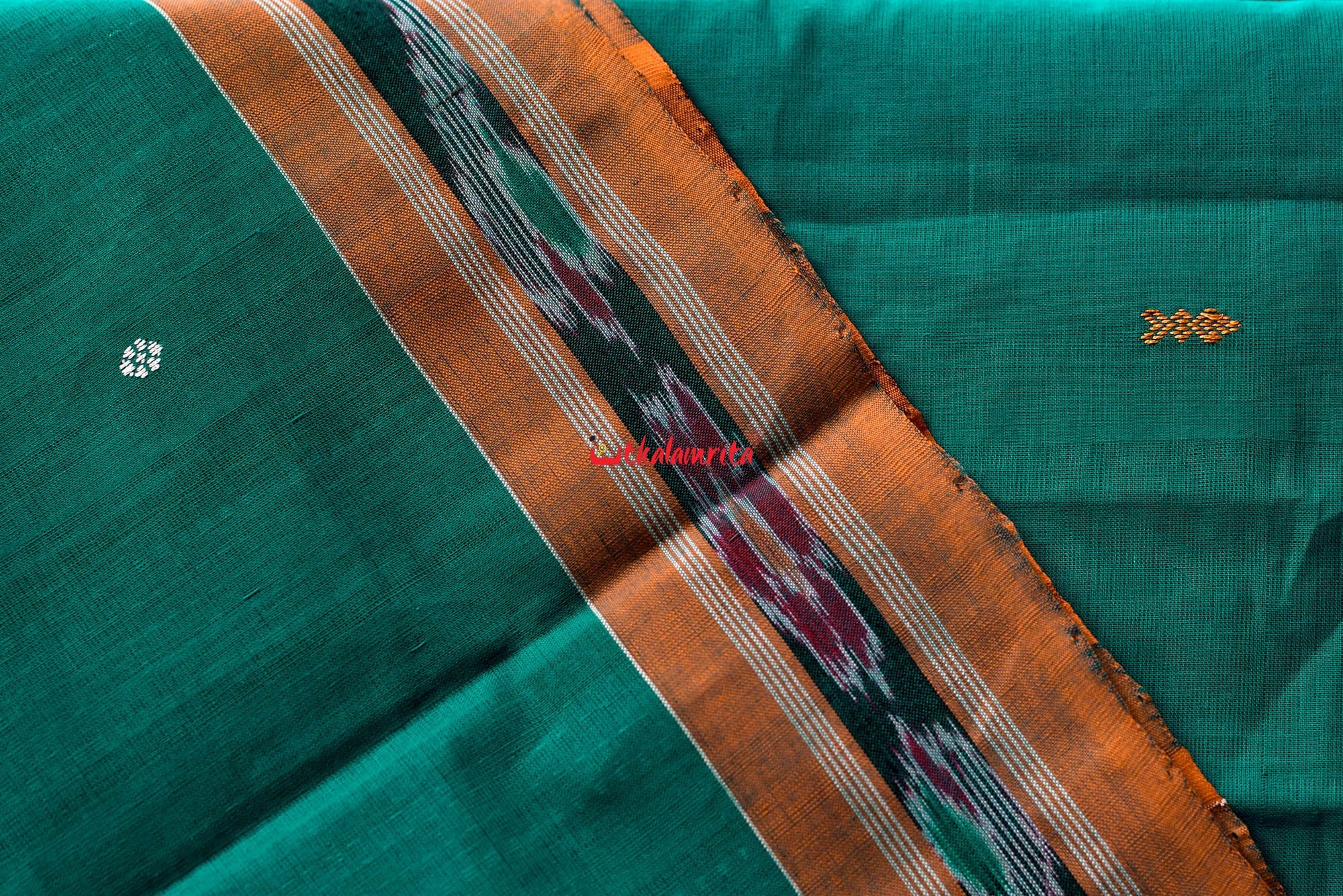 Teal Green Yellow Pittala Single Cotton Saree