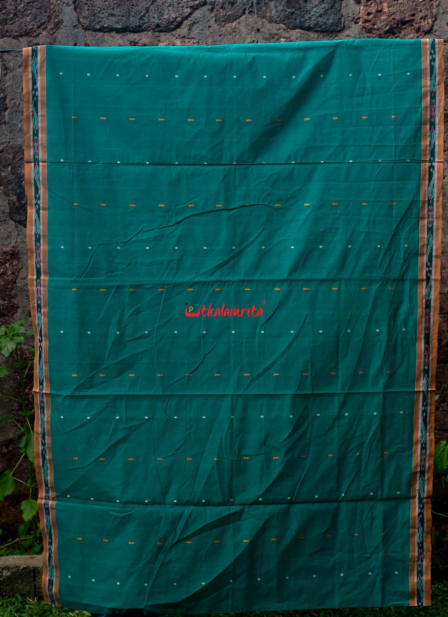 Teal Green Yellow Pittala Single Cotton Saree