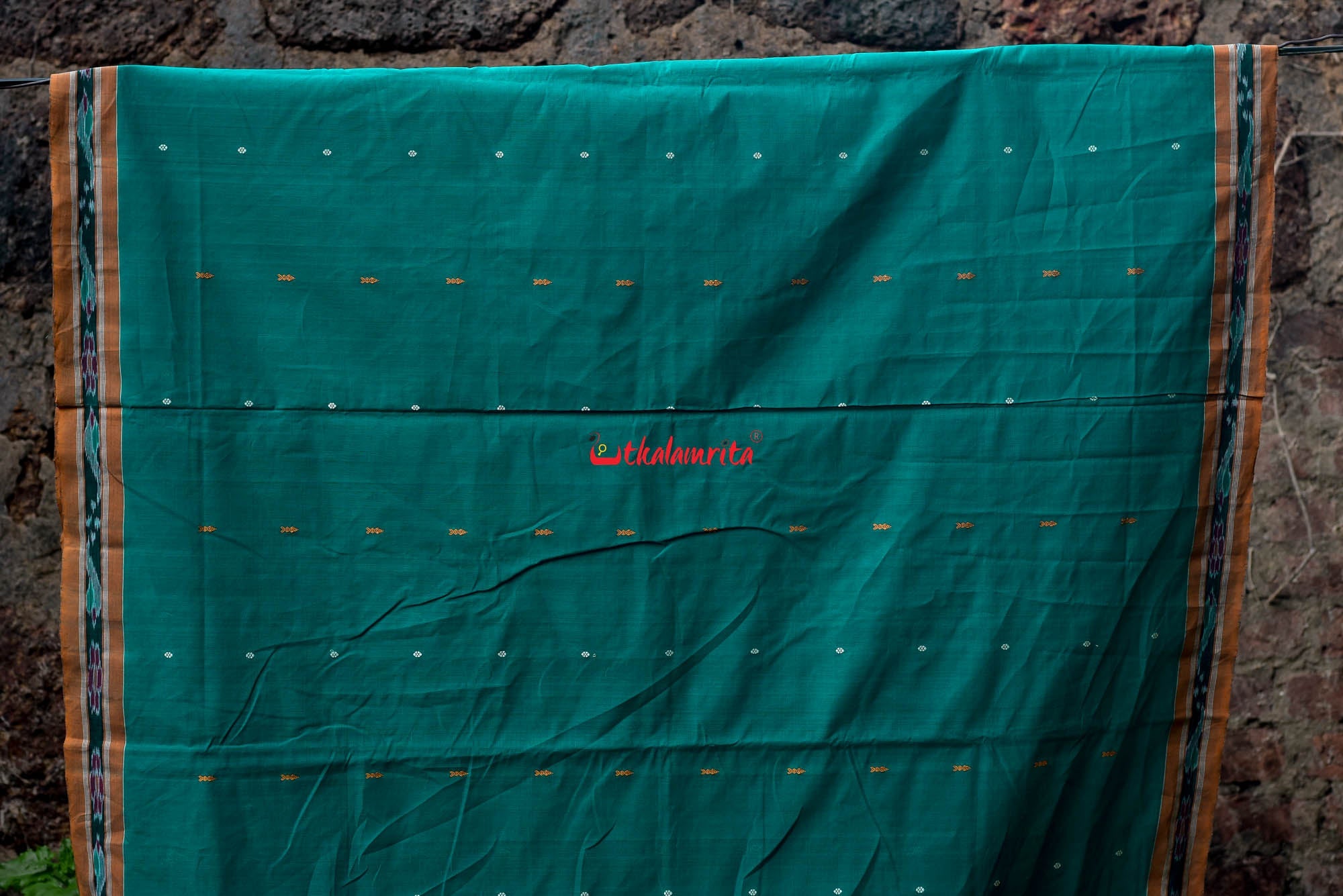 Teal Green Yellow Pittala Single Cotton Saree