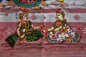 White Red Sutaluga Raja Theme Pattachitra Saree