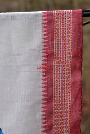 White Red Sutaluga Raja Theme Pattachitra Saree