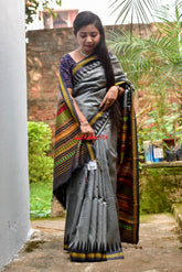 Grey Jaala Gopalpur Tussar Silk Saree